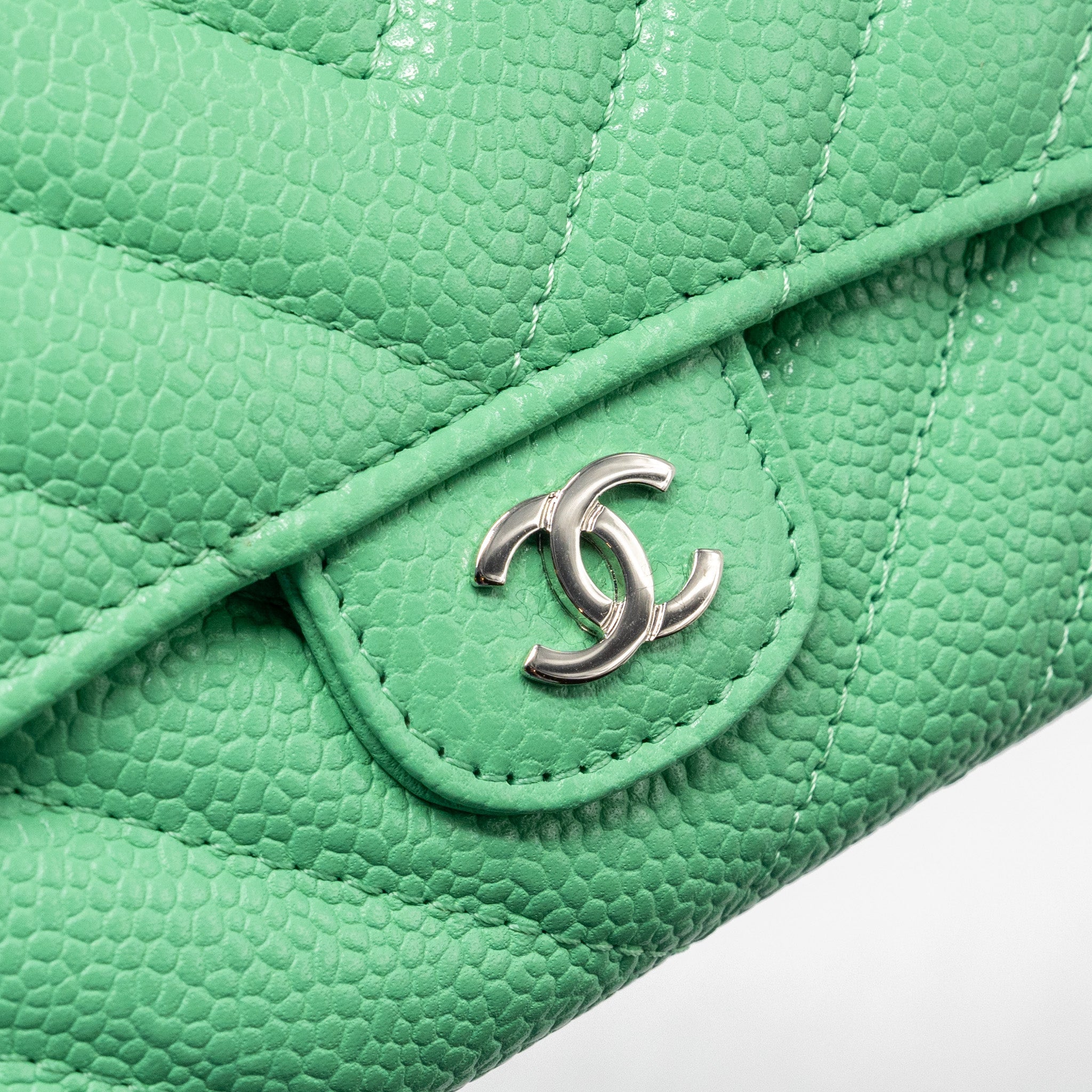 CHANEL CLASSIC FLAP WALLET CHEVRON CAVIAR GREEN SHW