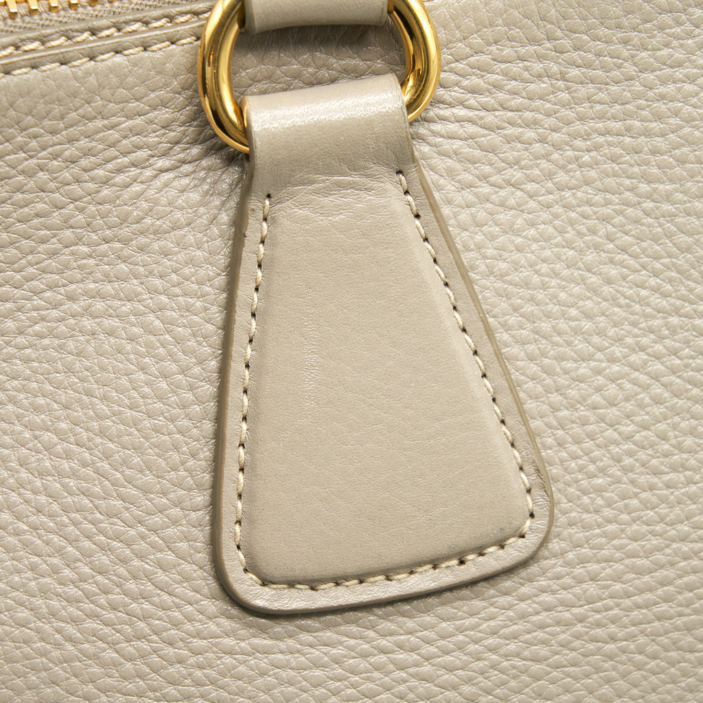 PRADA GRAINED CALFSKIN DOUBLE ZIP TOTE BAG LIGHT GREY GHW