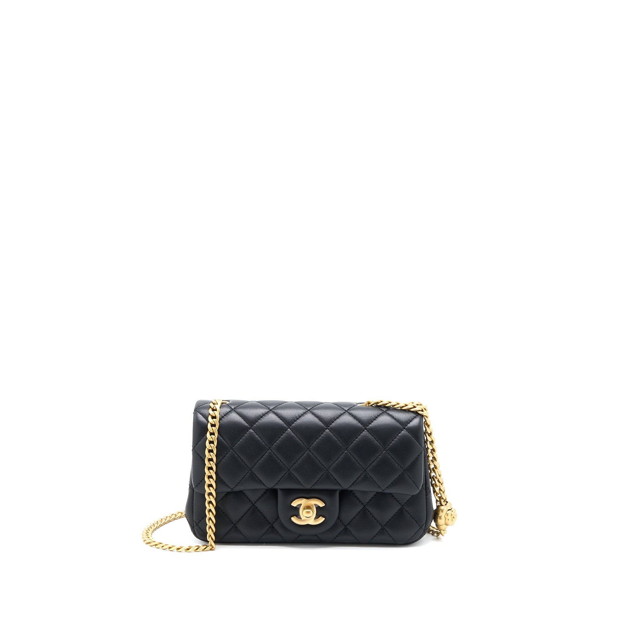 CHANEL 23S CAMELLIA CHAIN MINI RECTANGULAR LAMBSKIN BLACK BRUSHED GHW (MICROCHIP)