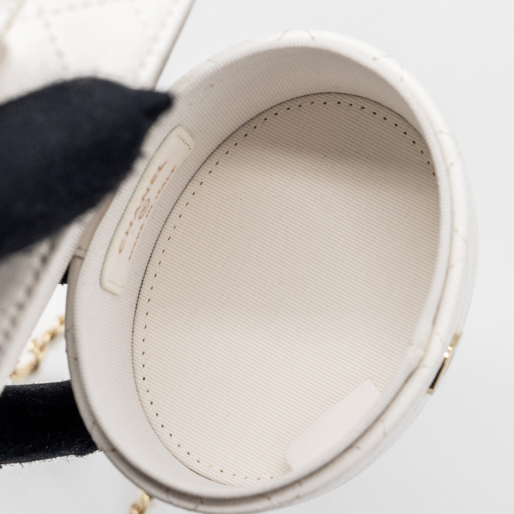 CHANEL MINI VANITY WITH CHAIN LAMBSKIN WHITE LGHW