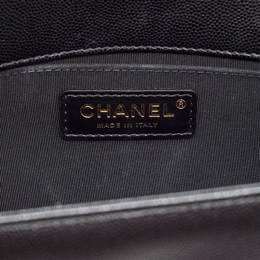 CHANEL MEDIUM BOY BAG CAVIAR BLACK WITH BRUSHED GHW (MICROCHIP)