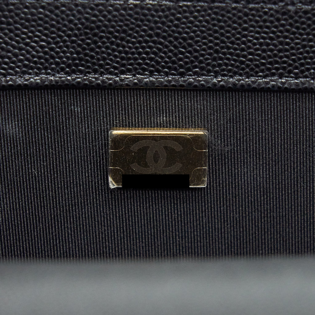 CHANEL MEDIUM BOY BAG CAVIAR BLACK WITH BRUSHED GHW (MICROCHIP)