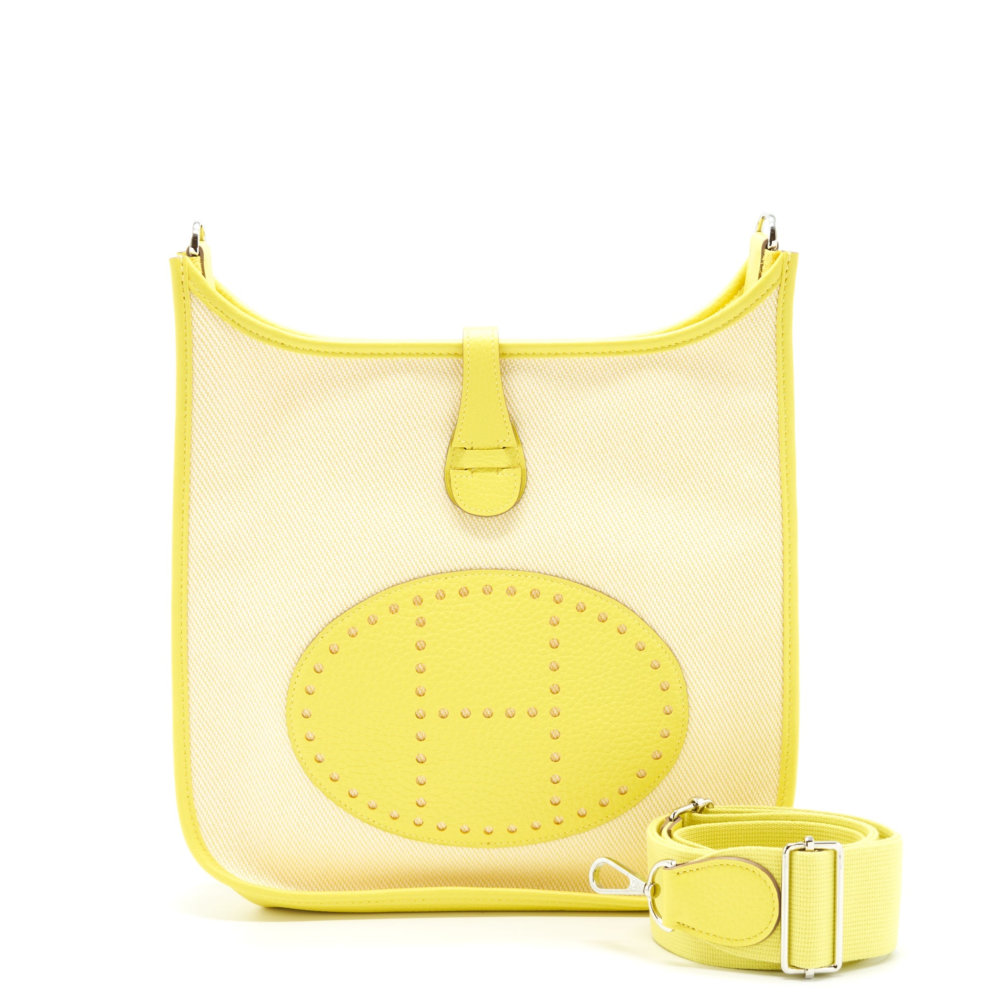 HERMES EVELYNE 29 CANVAS AND LEATHER ECRU / CITRON / LIME