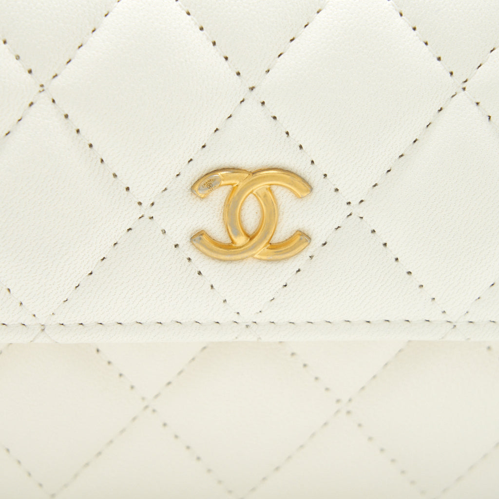 CHANEL 21B PEARL CRUSH MINI FLAP BAG WITH CHAIN/BELT BAG WHITE GHW