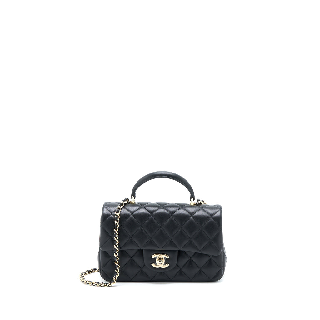 CHANEL TOP HANDLE MINI RECTANGULAR FLAP BAG LAMBSKIN BLACK LGHW (MICROCHIP)