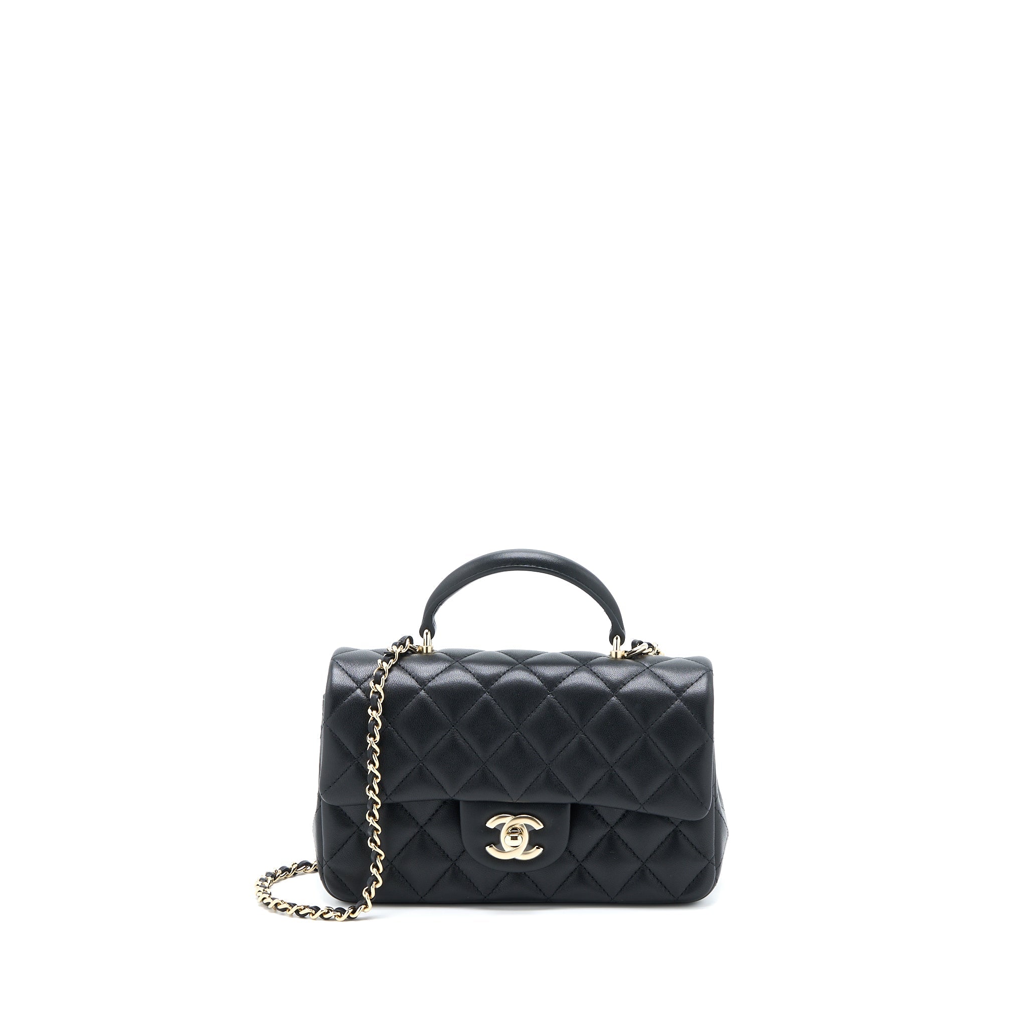 CHANEL TOP HANDLE MINI RECTANGULAR FLAP BAG LAMBSKIN BLACK LGHW (MICROCHIP)