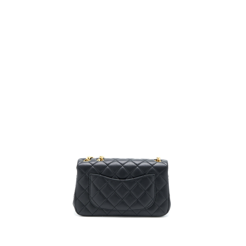 CHANEL 23S CAMELLIA CHAIN MINI RECTANGULAR LAMBSKIN BLACK BRUSHED GHW (MICROCHIP)