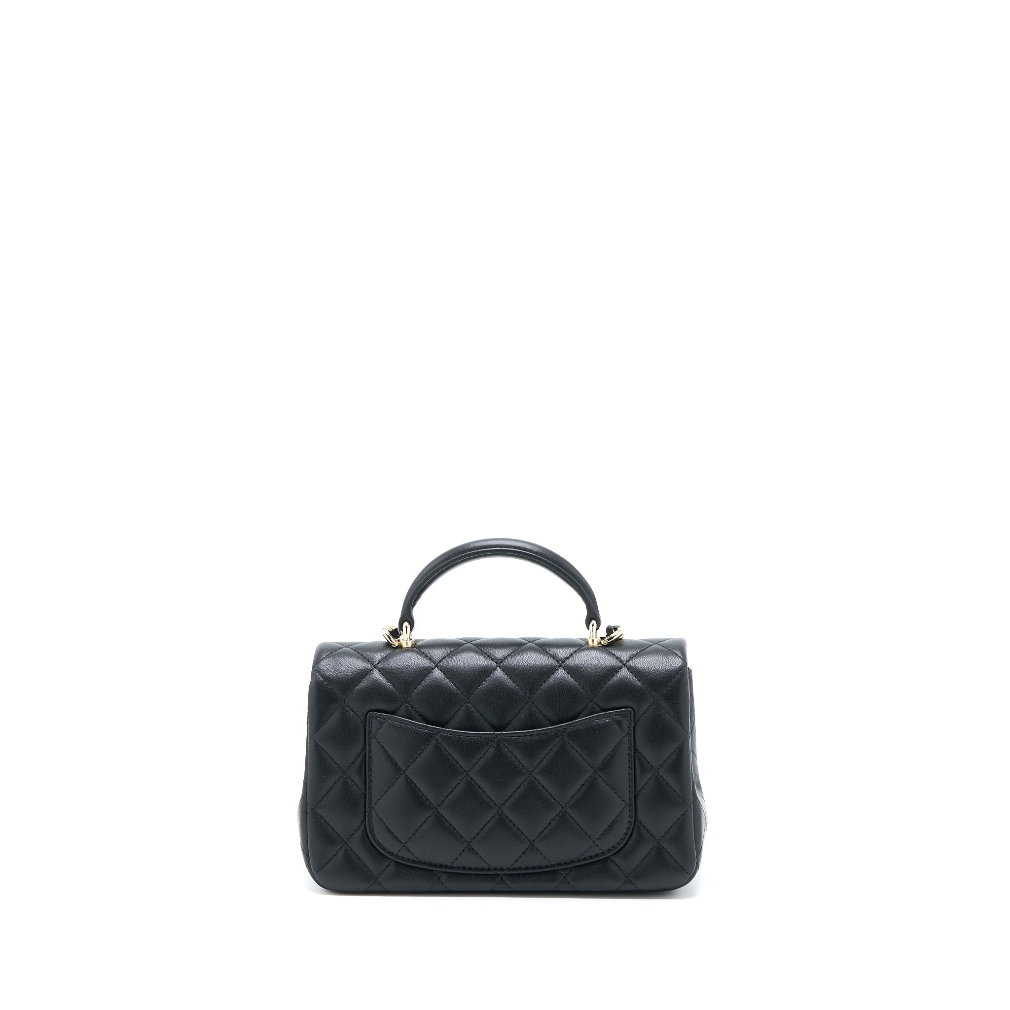 CHANEL TOP HANDLE MINI RECTANGULAR FLAP BAG LAMBSKIN BLACK LGHW (MICROCHIP)