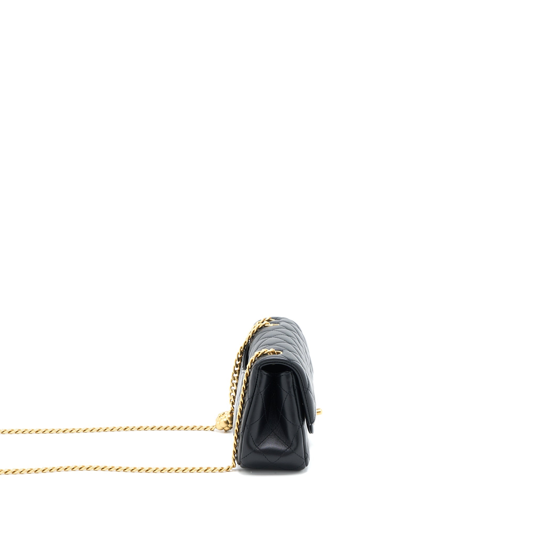 CHANEL 23S CAMELLIA CHAIN MINI RECTANGULAR LAMBSKIN BLACK BRUSHED GHW (MICROCHIP)