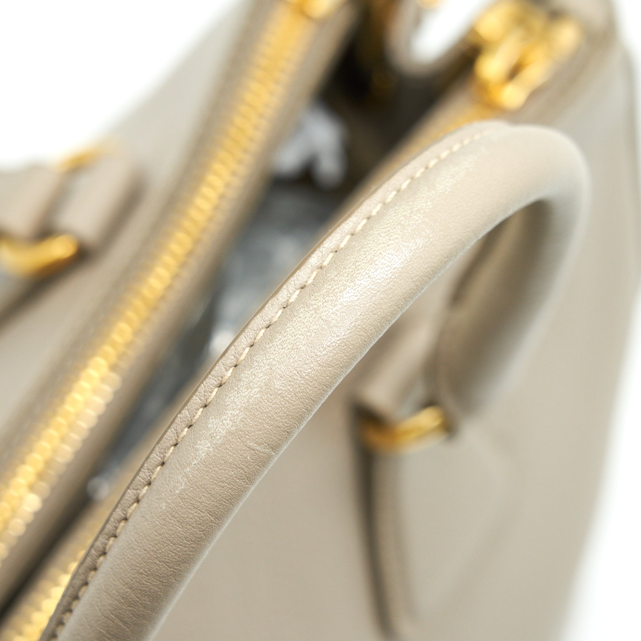 PRADA GRAINED CALFSKIN DOUBLE ZIP TOTE BAG LIGHT GREY GHW