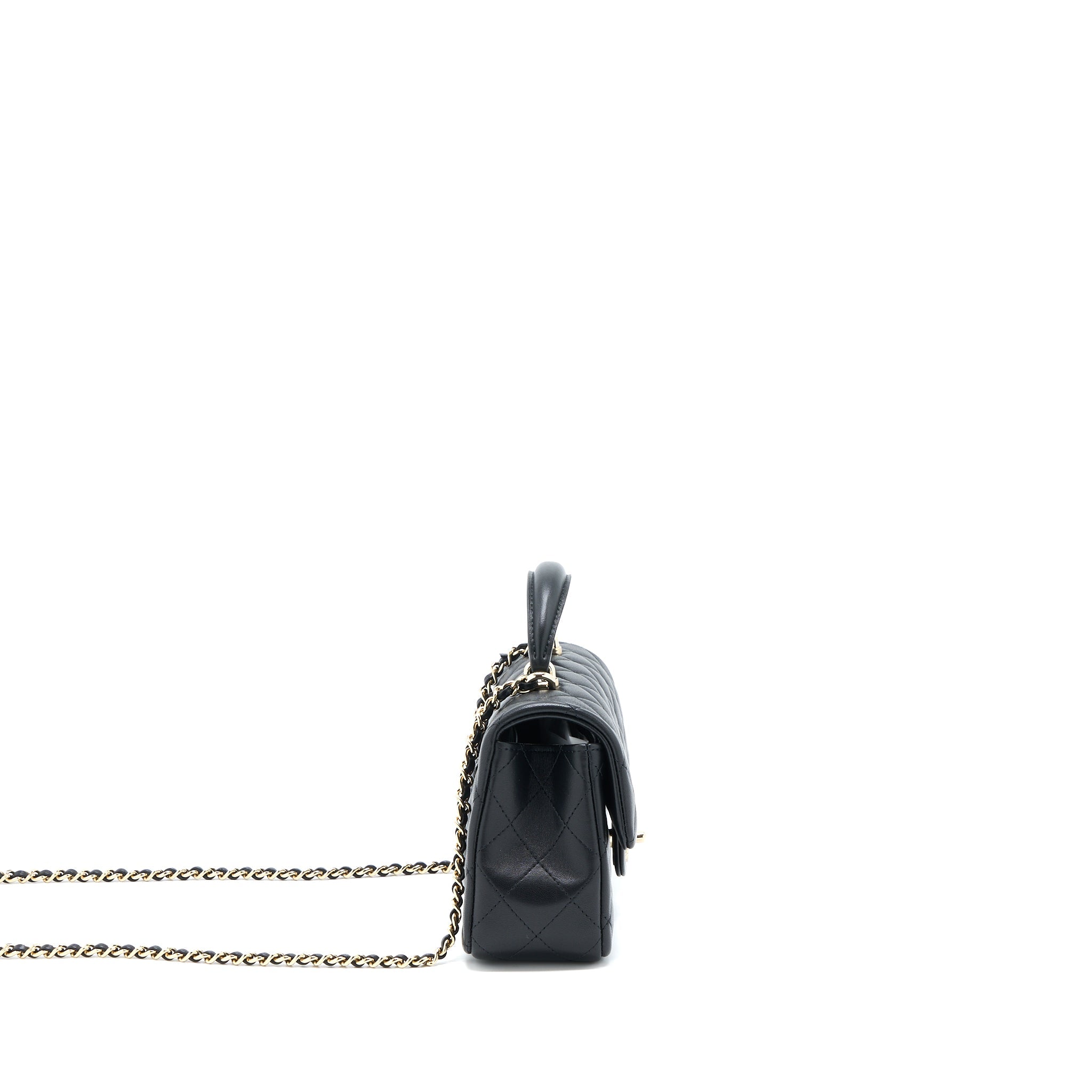 CHANEL TOP HANDLE MINI RECTANGULAR FLAP BAG LAMBSKIN BLACK LGHW (MICROCHIP)