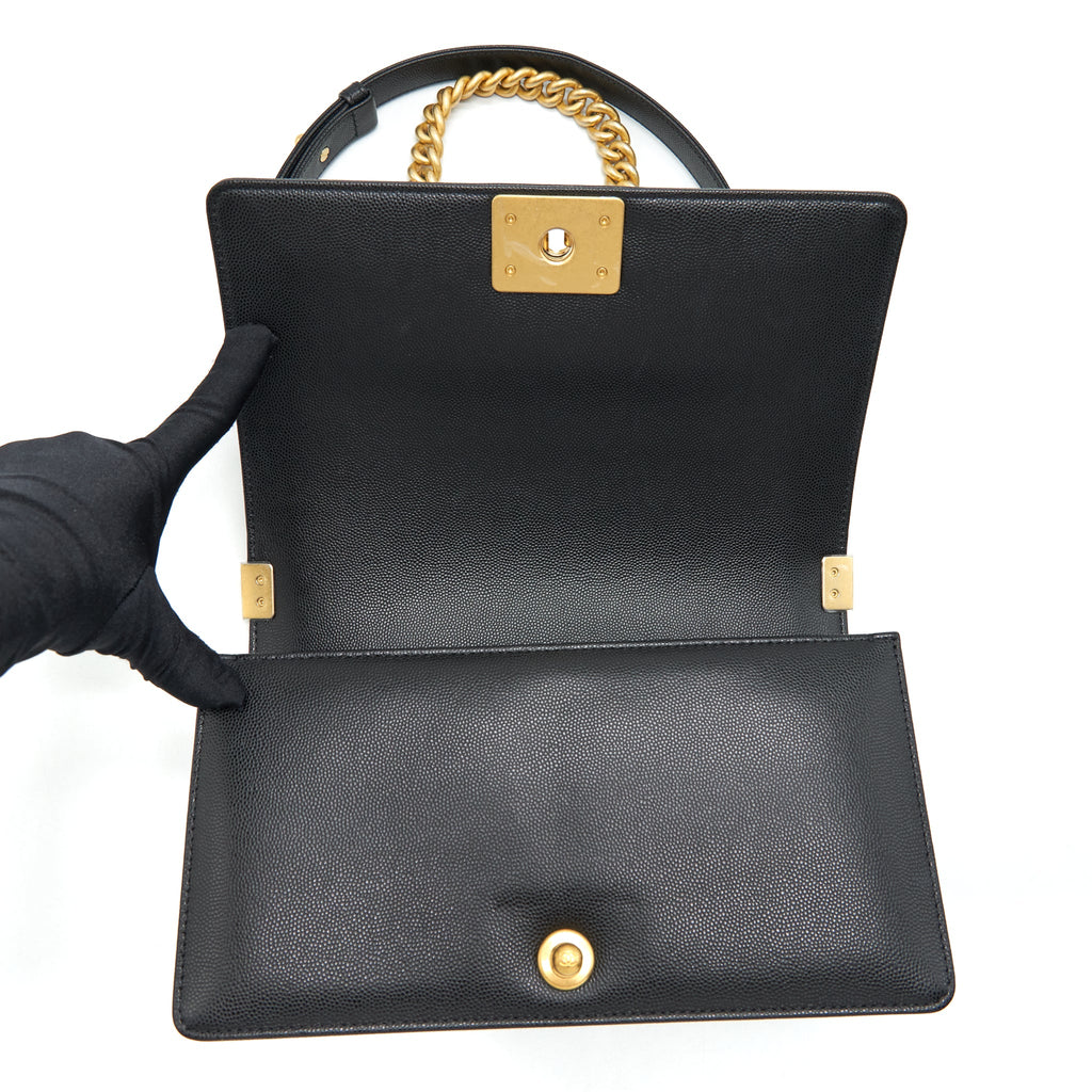 CHANEL MEDIUM BOY BAG CAVIAR BLACK WITH BRUSHED GHW (MICROCHIP)