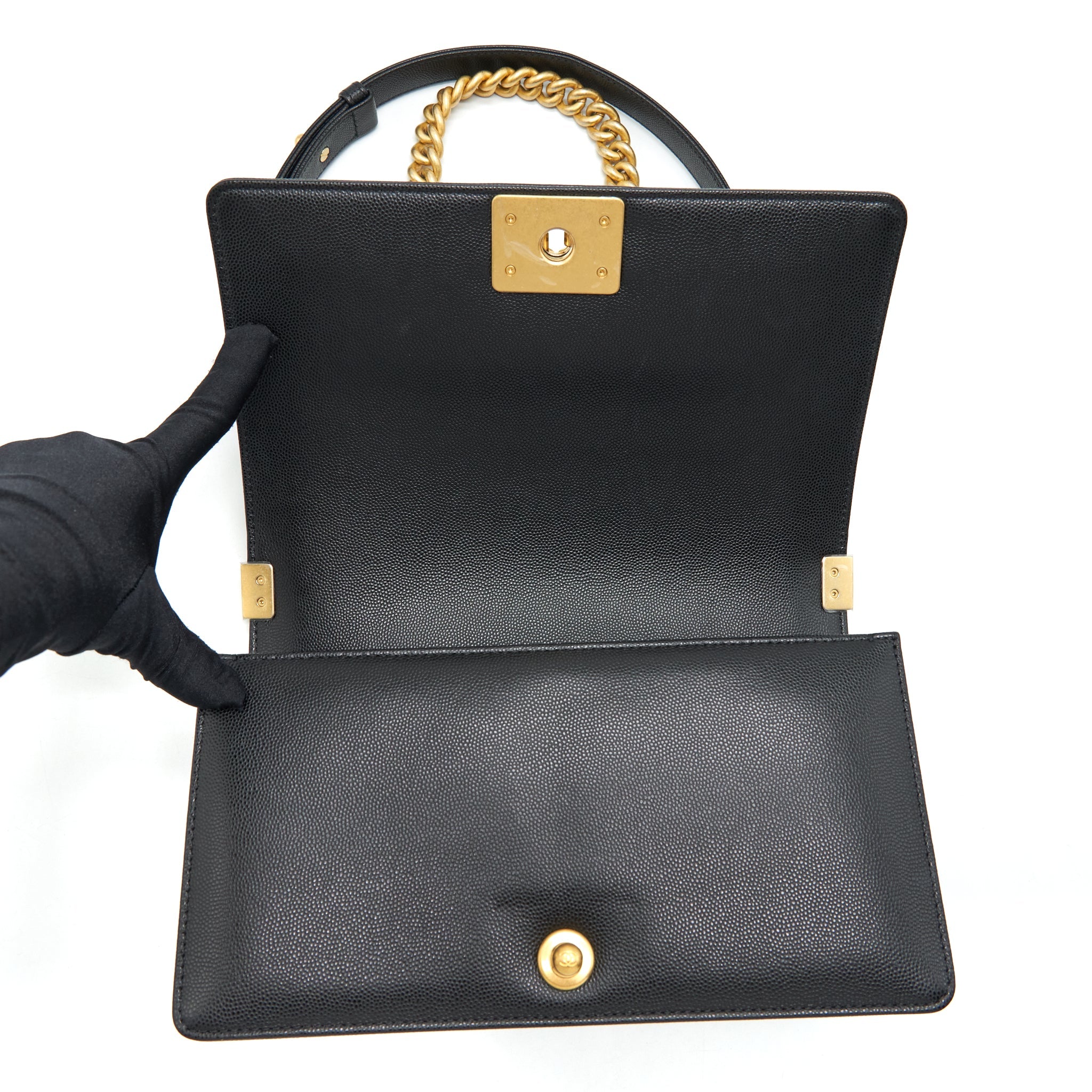 CHANEL MEDIUM BOY BAG CAVIAR BLACK WITH BRUSHED GHW (MICROCHIP)