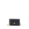 CHANEL PEARL CRUSH WALLET ON CHAIN LAMBSKIN BLACK BRUSHED GHW (MICROCHIP)