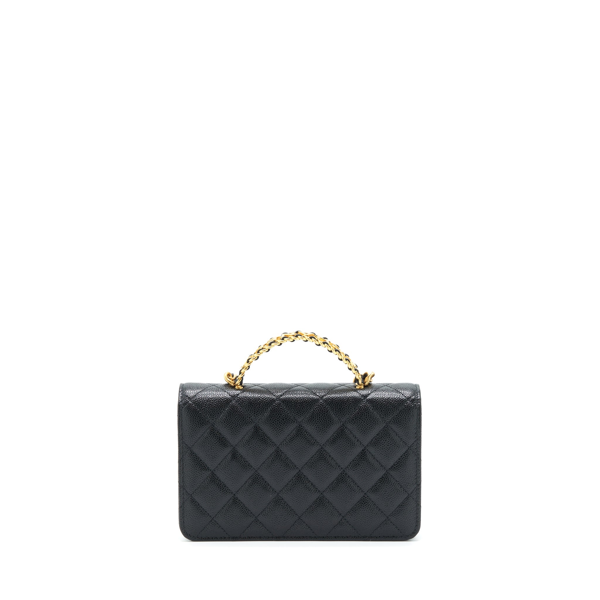 CHANEL 22S LOGO TOP HANDLE WALLET ON CHAIN CAVIAR BLACK GHW (MICROCHIP)