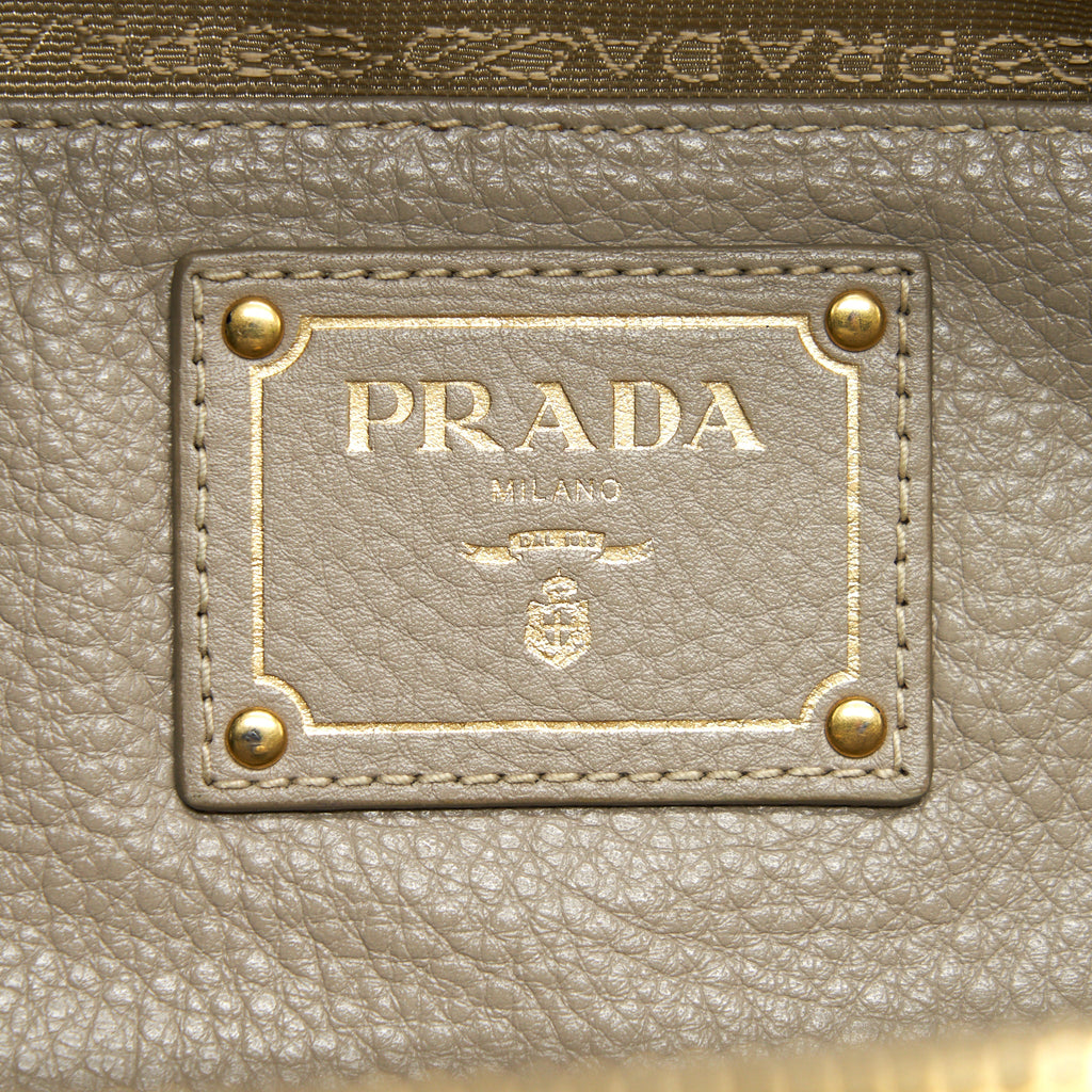 PRADA GRAINED CALFSKIN DOUBLE ZIP TOTE BAG LIGHT GREY GHW