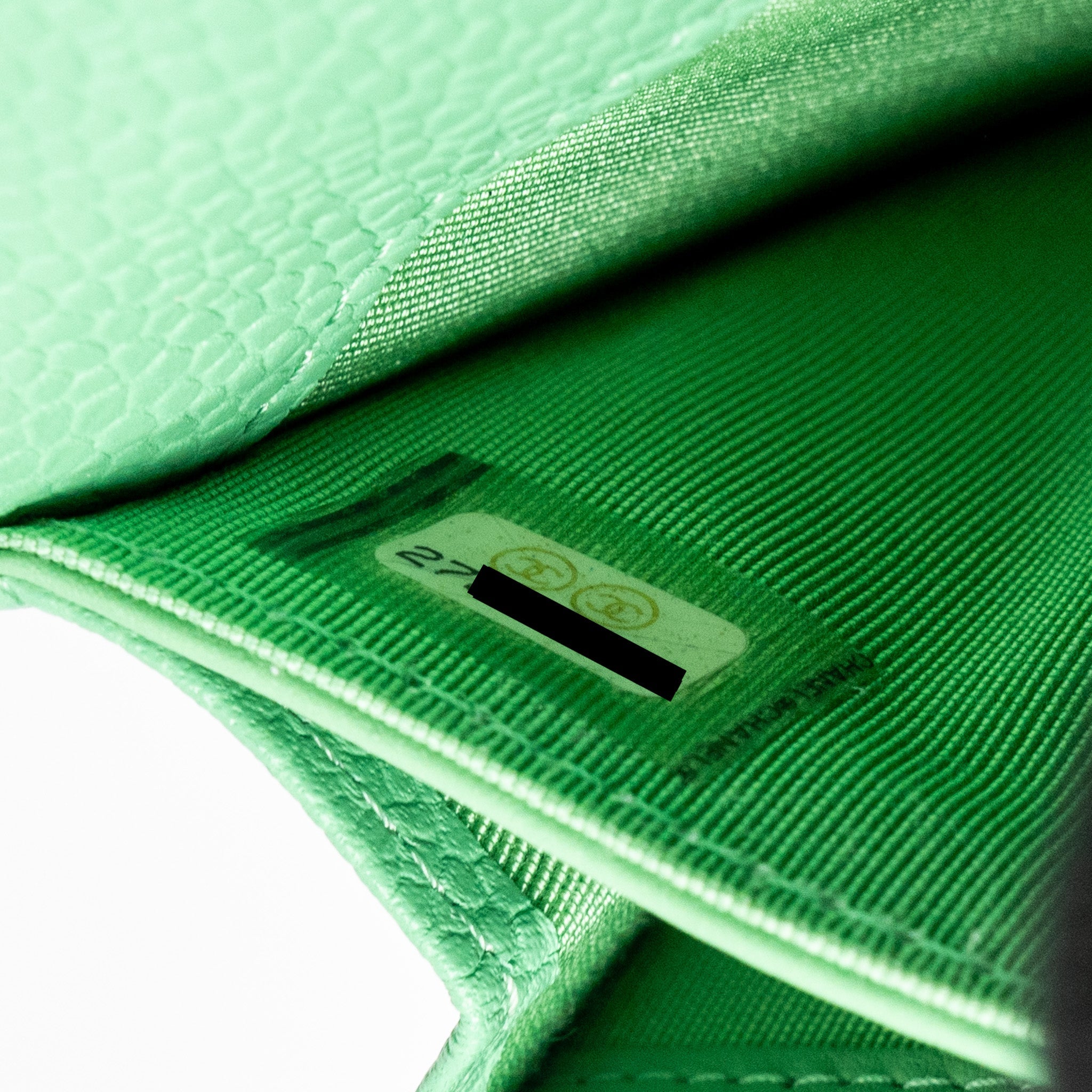 CHANEL CLASSIC FLAP WALLET CHEVRON CAVIAR GREEN SHW