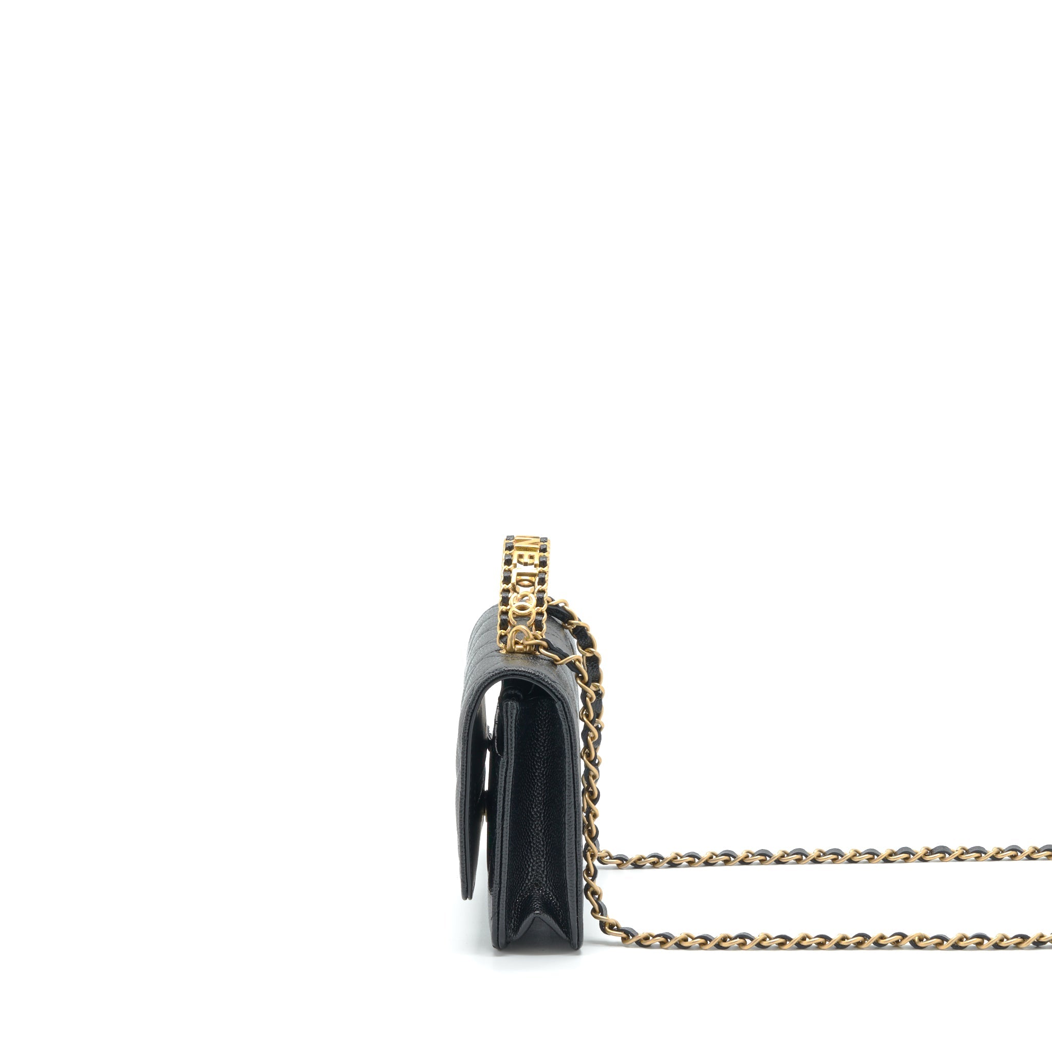 CHANEL 22S LOGO TOP HANDLE WALLET ON CHAIN CAVIAR BLACK GHW (MICROCHIP)