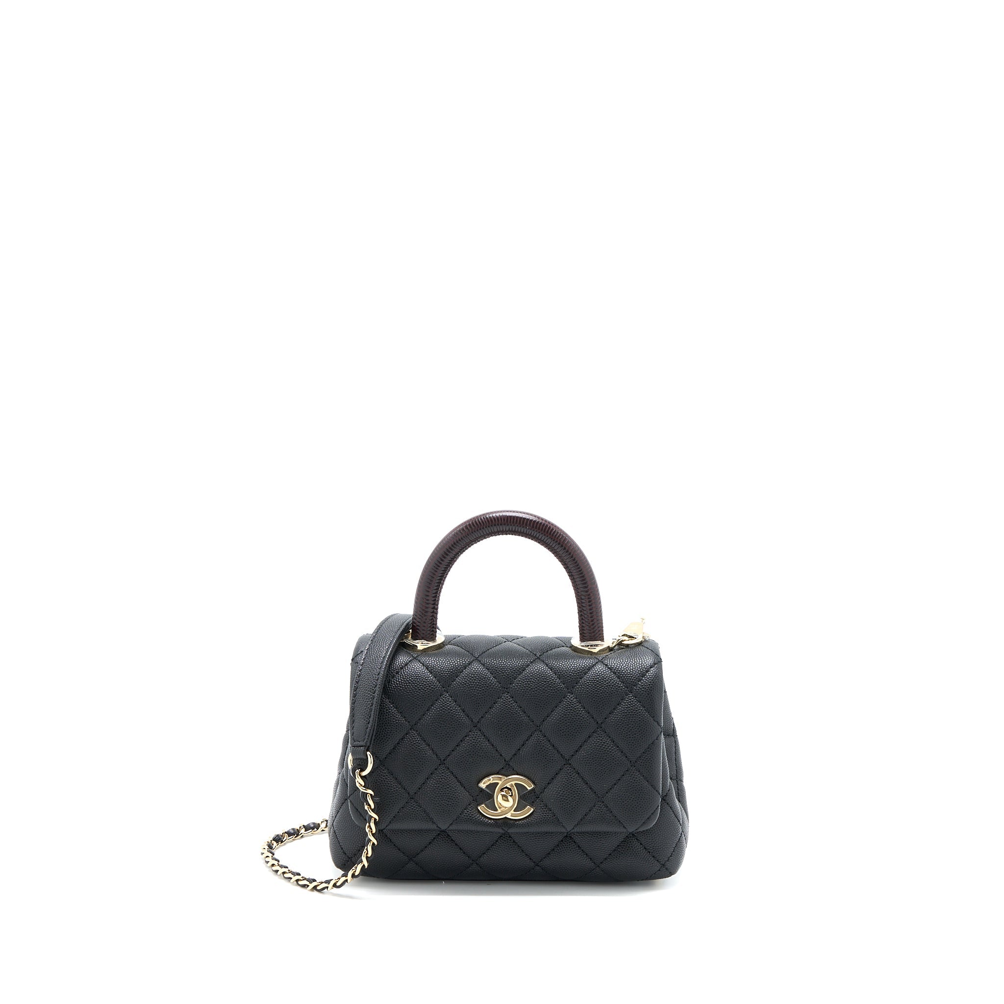 CHANEL MINI COCO HANDLE CAVIAR BLACK/BURGUNDY HANDLE LGHW