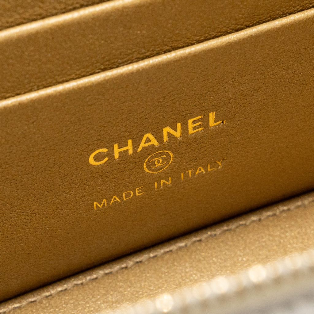 CHANEL LETTER/CC LOGO CHAIN LONG VANITY CASE LAMBSKIN WHITE GHW(MICROCHIP)