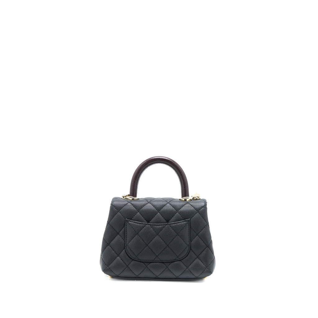 CHANEL MINI COCO HANDLE CAVIAR BLACK/BURGUNDY HANDLE LGHW