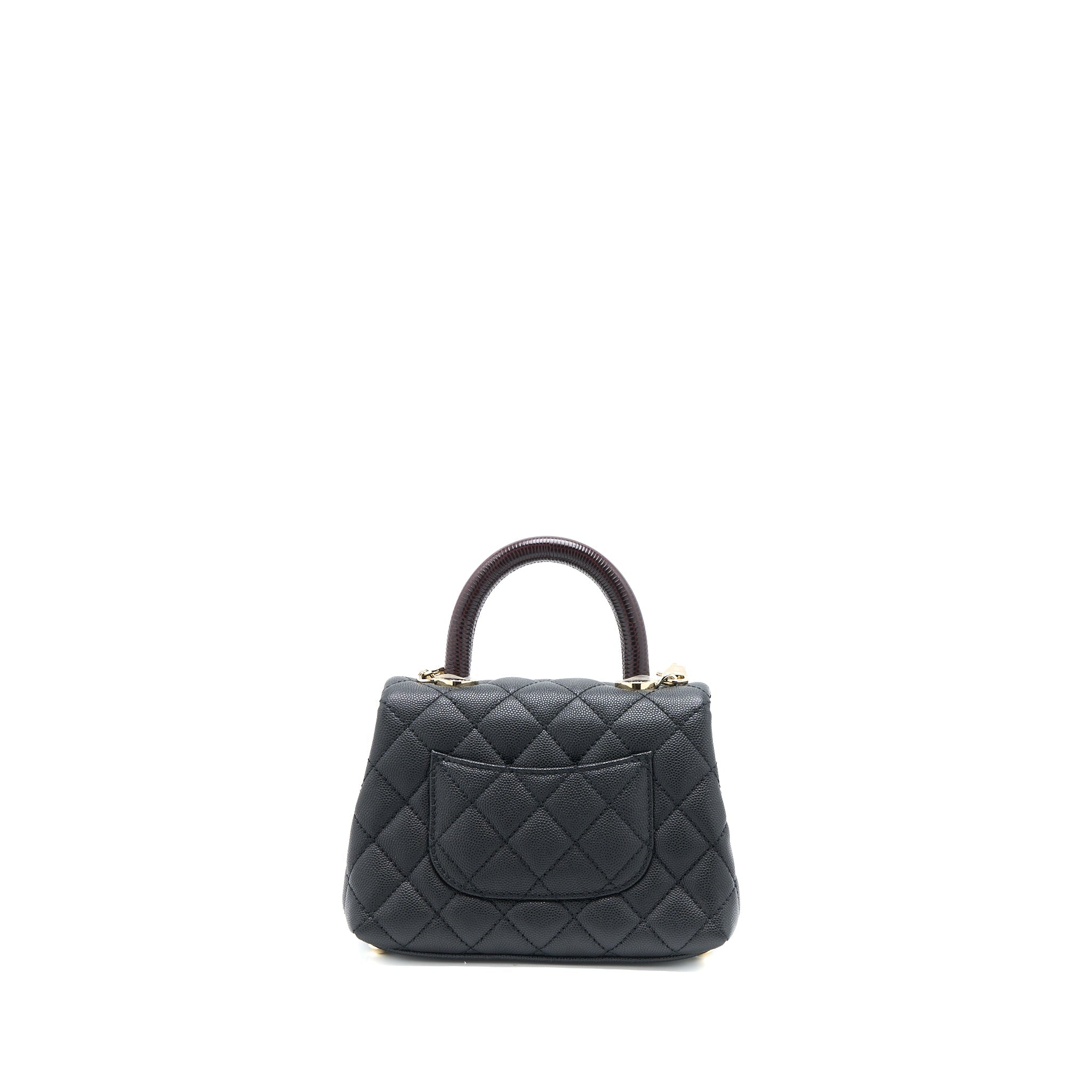 CHANEL MINI COCO HANDLE CAVIAR BLACK/BURGUNDY HANDLE LGHW