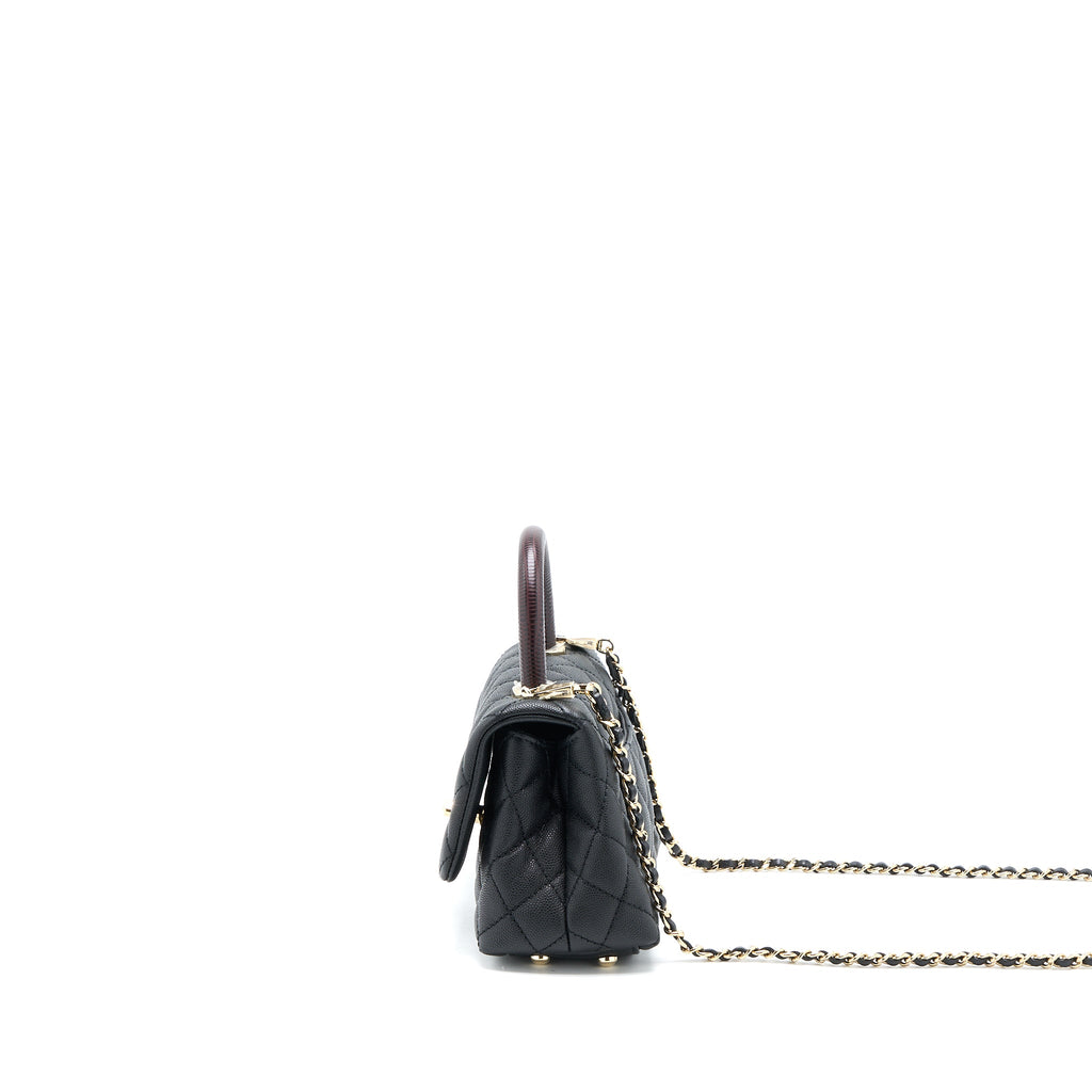 CHANEL MINI COCO HANDLE CAVIAR BLACK/BURGUNDY HANDLE LGHW