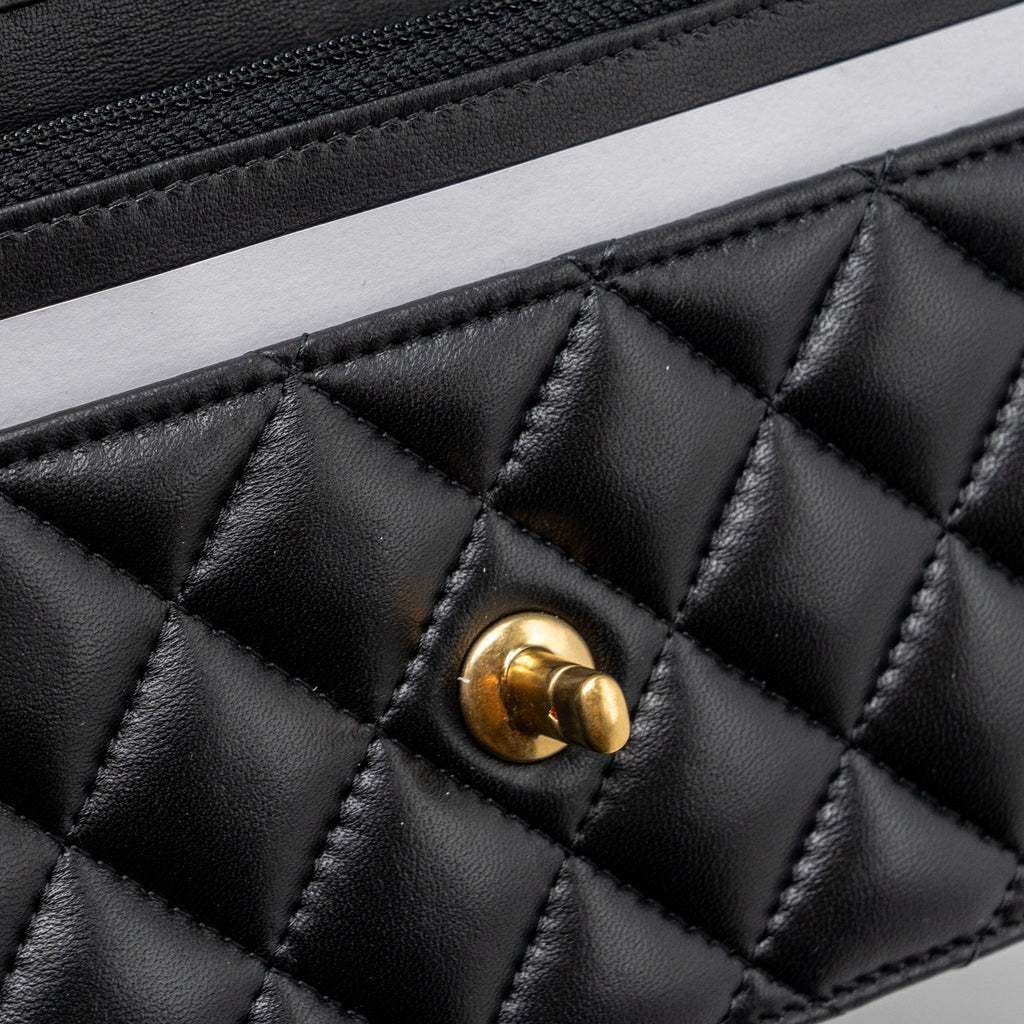 CHANEL 23K PEARL CRUSH WALLET ON CHAIN LAMBSKIN BLACK GHW (MICROCHIP)