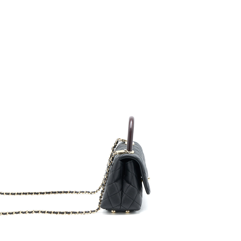 CHANEL MINI COCO HANDLE CAVIAR BLACK/BURGUNDY HANDLE LGHW