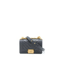 CHANEL SMALL BOY BAG CHEVRON CAVIAR DARK GREY BRUSHED GHW (MICROCHIP)