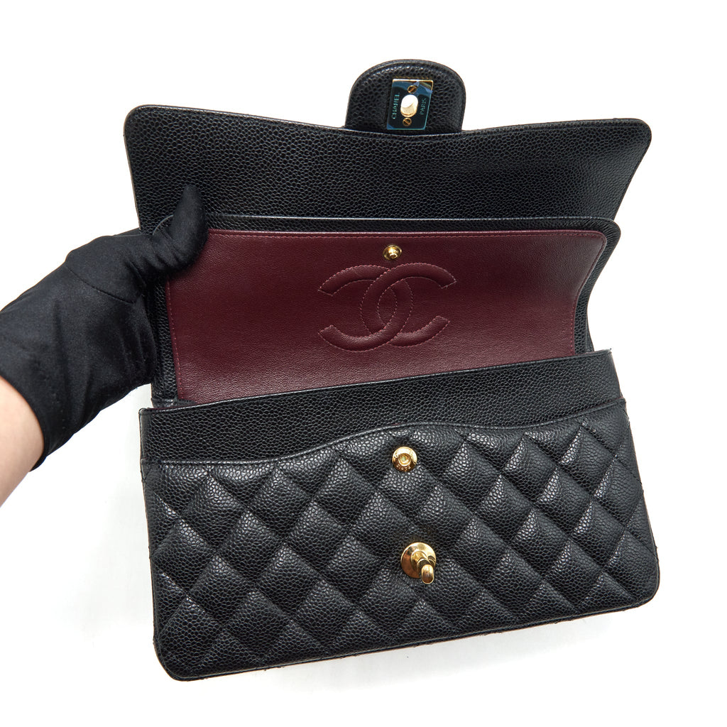 CHANEL MEDIUM CLASSIC DOUBLE FLAP BAG CAVIAR BLACK GHW