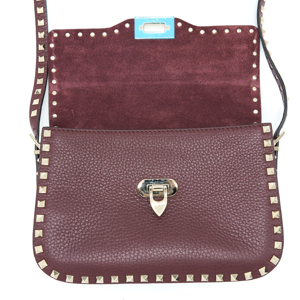VALENTINO ROCKSTUD FLAP CROSSBODY BAG DARK RED LGHW