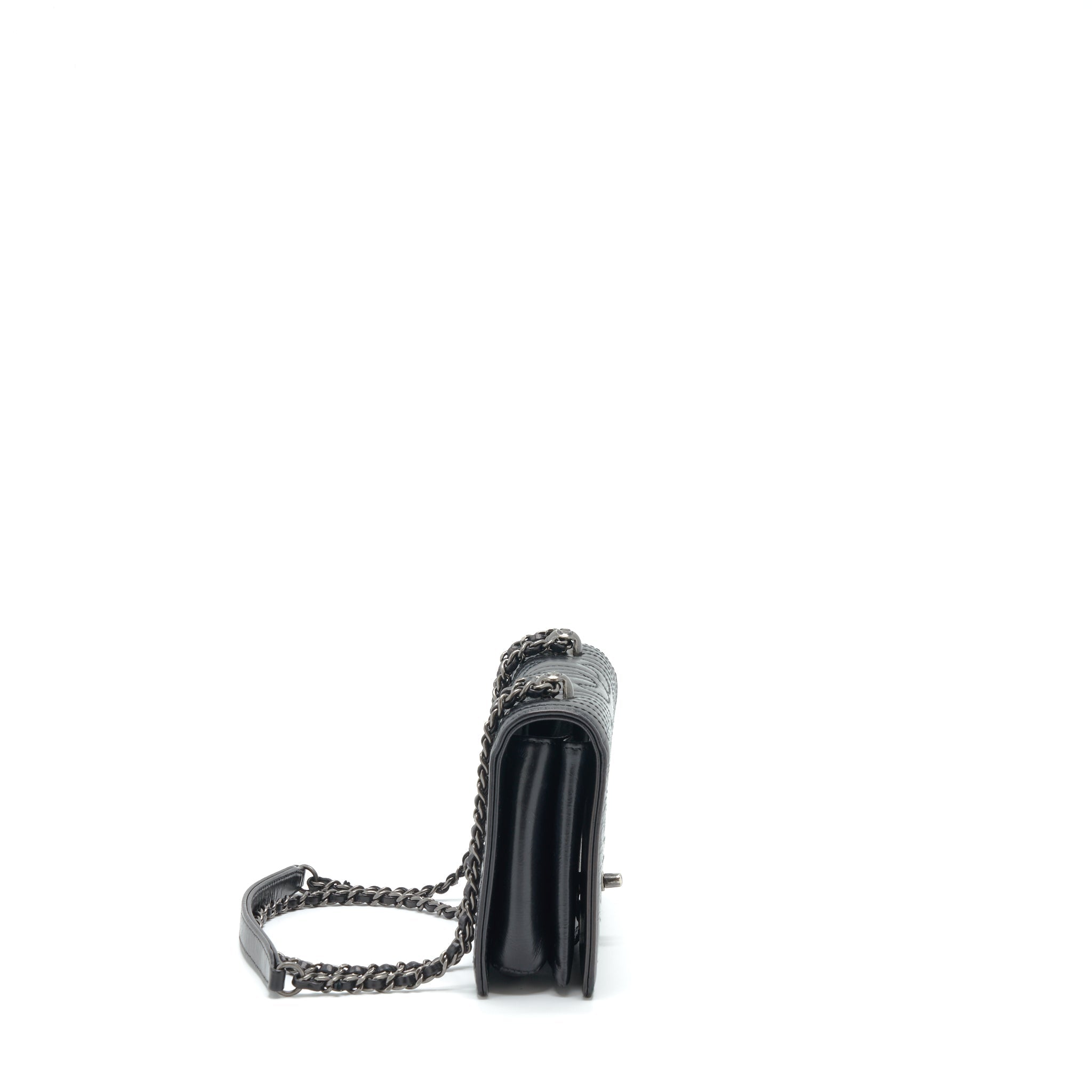 CHANEL SMALL CROSSBODY BAG AGED CALFSKIN RUTHENIUM HARDWARE