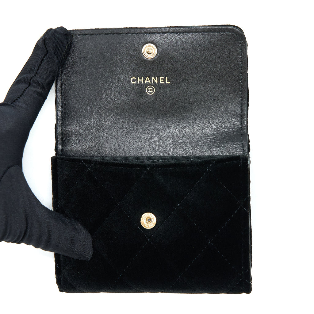 CHANEL SMALL FLAP WALLET VELVET BLACK LGHW