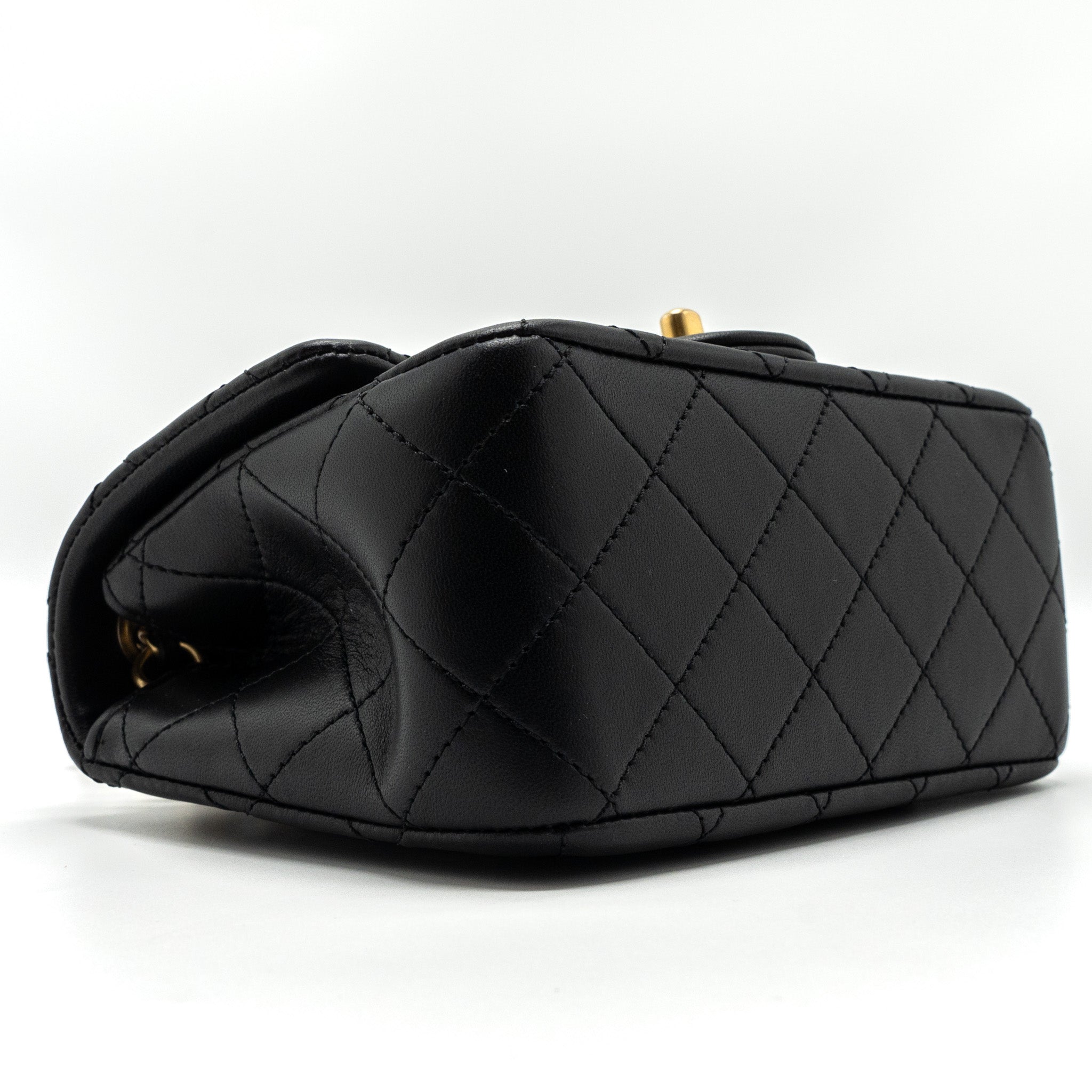 CHANEL 23K PEARL CRUSH MINI SQUARE FLAP BAG LAMBSKIN BLACK GHW (MICROCHIP)