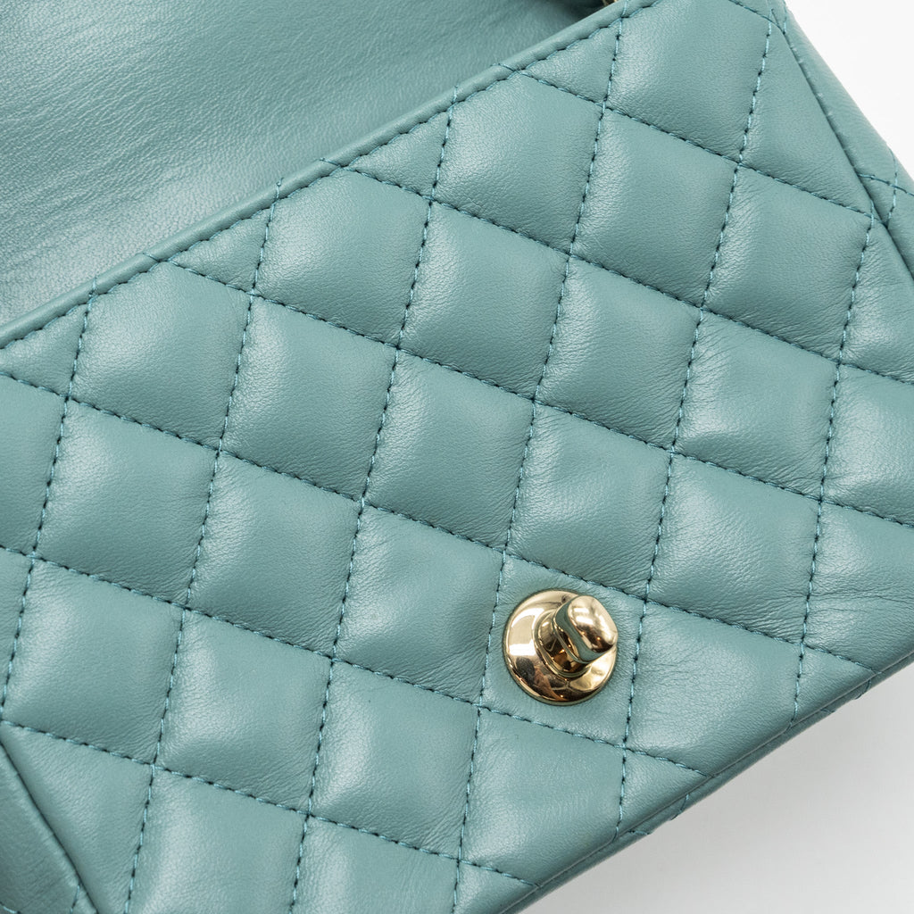 CHANEL CLASSIC MINI SQUARE FLAP BAG LAMBSKIN GREEN LGHW (MICROCHIP)