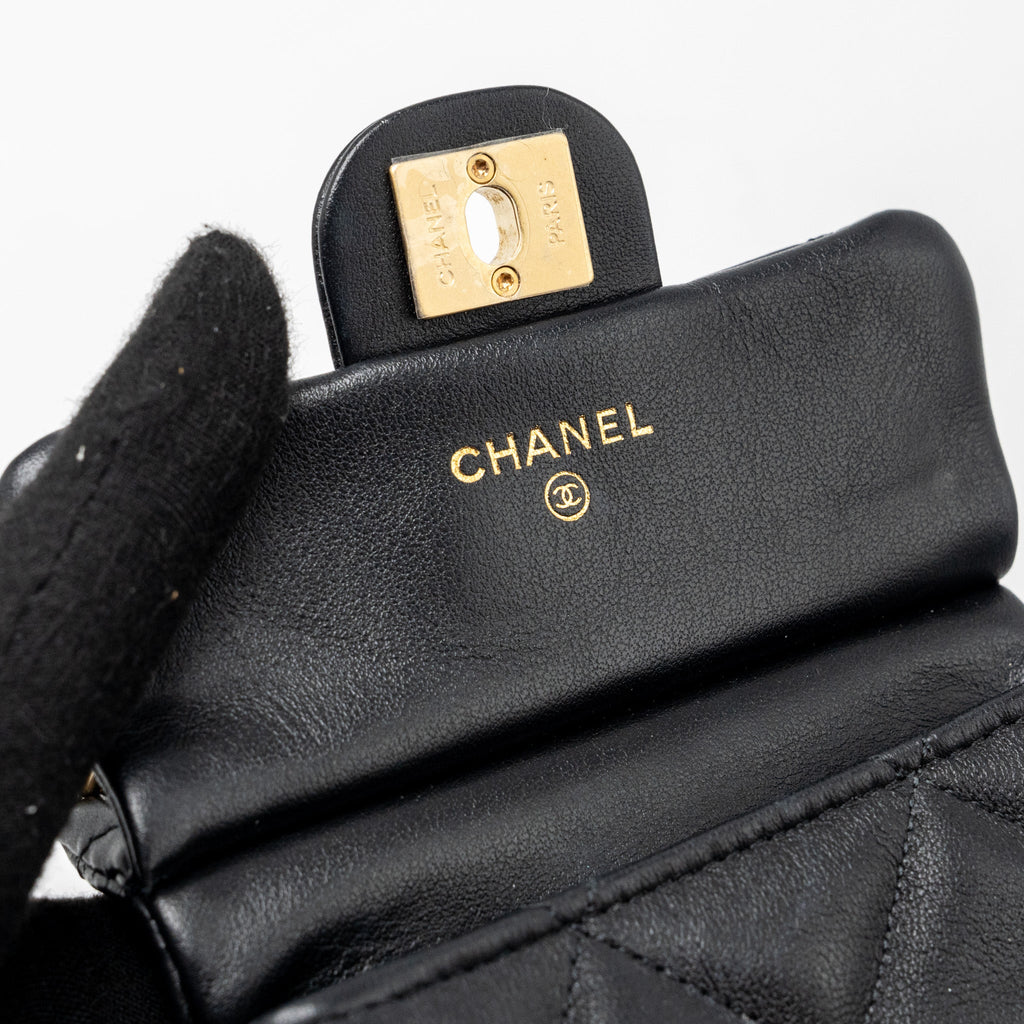 CHANEL TOP HANDLE MINI FLAP BAG WITH CHAIN CALFSKIN BLACK GHW