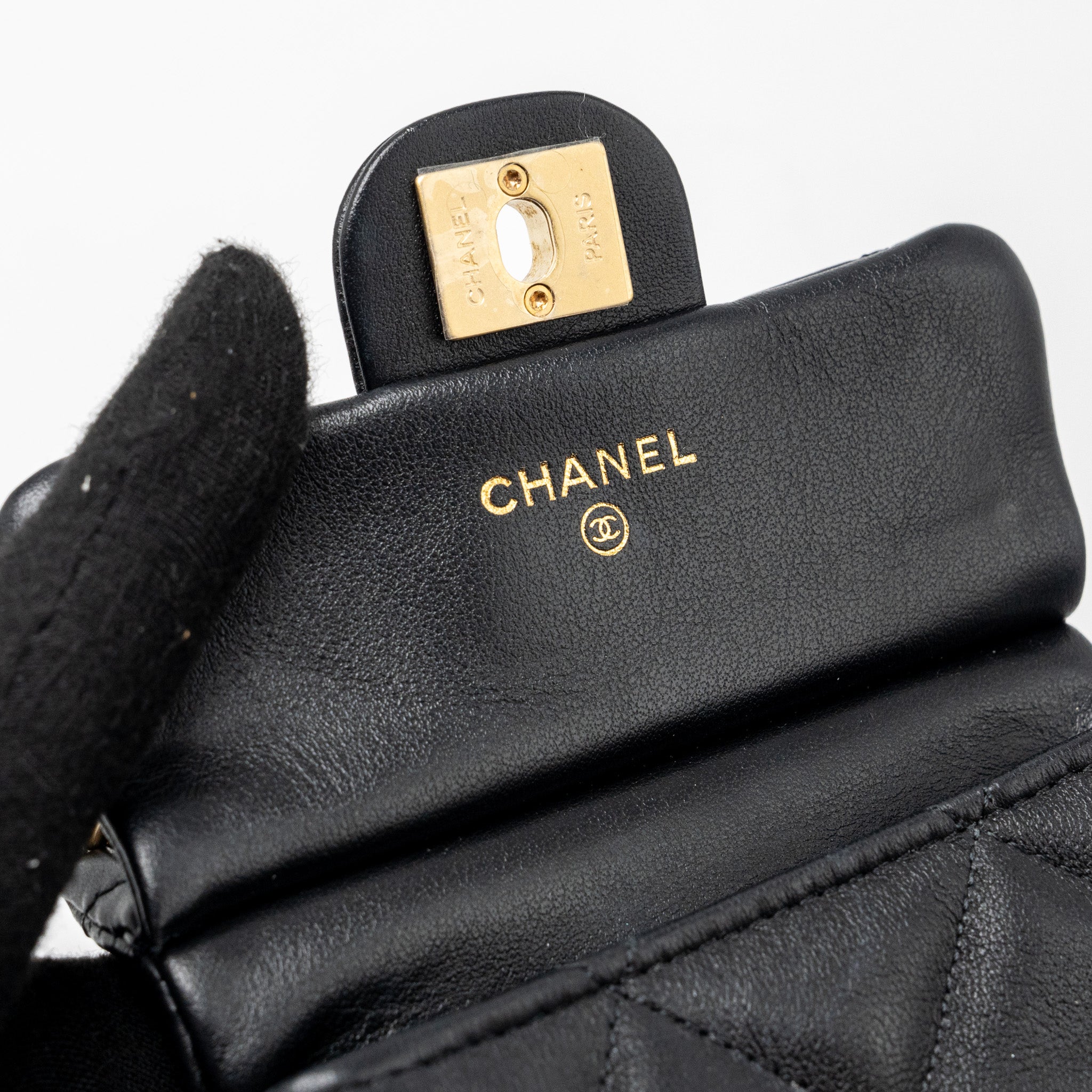 CHANEL TOP HANDLE MINI FLAP BAG WITH CHAIN CALFSKIN BLACK GHW
