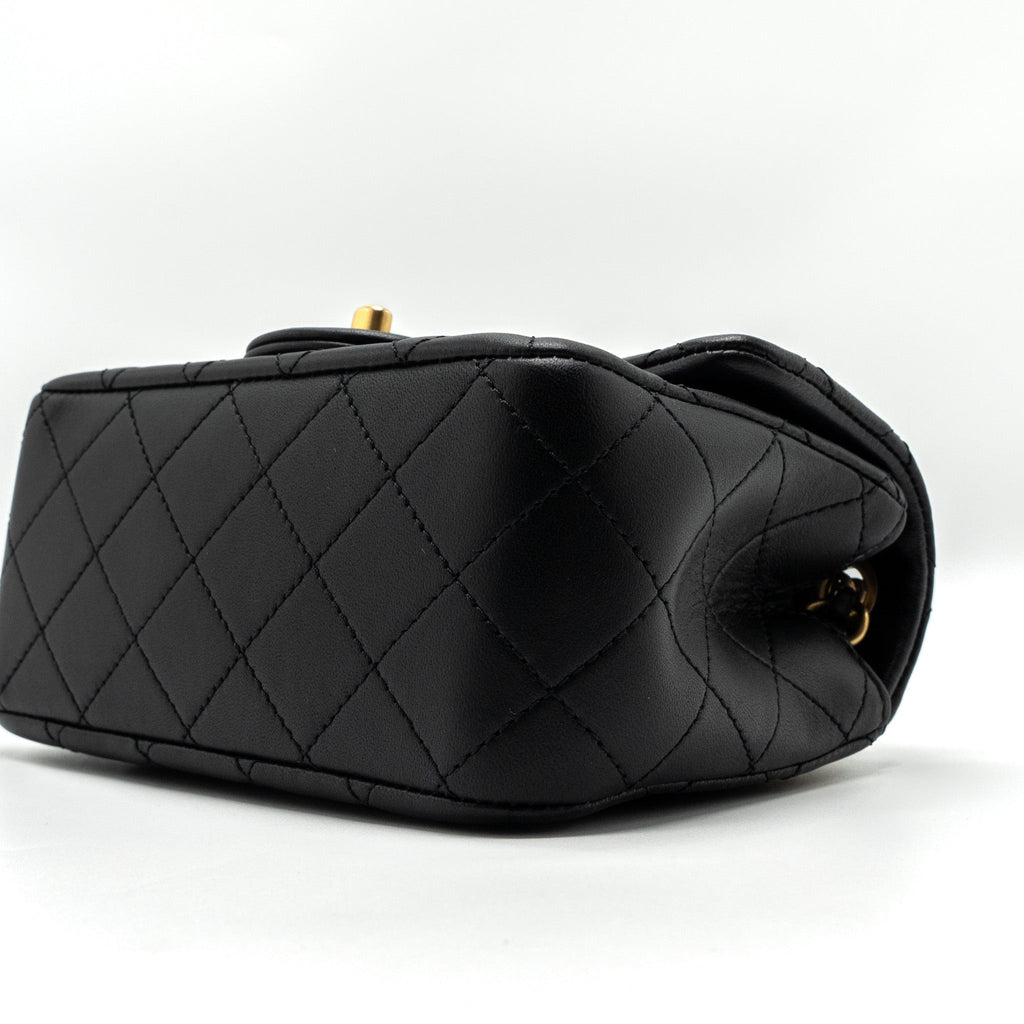 CHANEL 23K PEARL CRUSH MINI SQUARE FLAP BAG LAMBSKIN BLACK GHW (MICROCHIP)