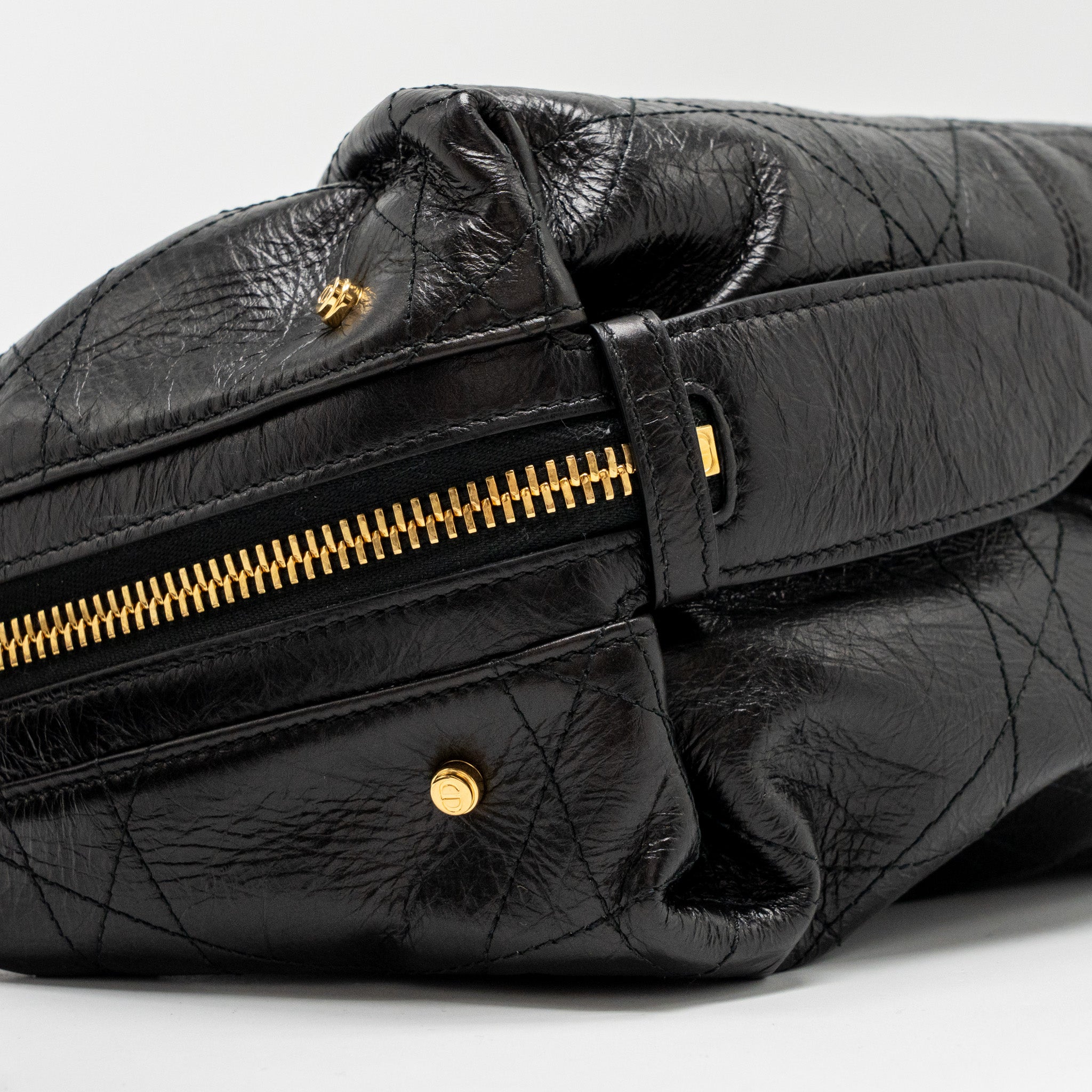 DIOR SMALL D-JOURNEY BAG CRINKLED CALFSKIN BLACK GHW
