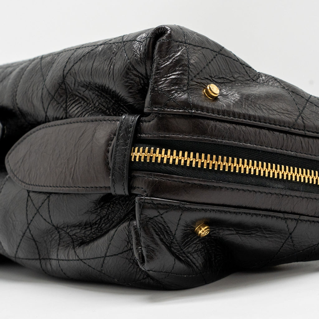 DIOR SMALL D-JOURNEY BAG CRINKLED CALFSKIN BLACK GHW