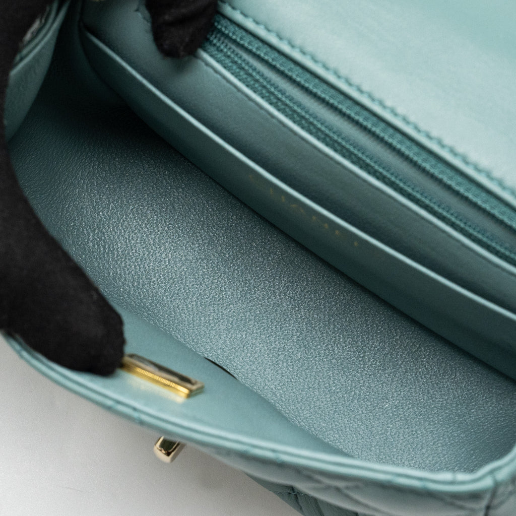 CHANEL CLASSIC MINI SQUARE FLAP BAG LAMBSKIN GREEN LGHW (MICROCHIP)