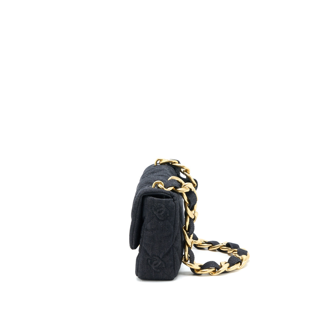 CHANEL 22S GIANT CHAIN FLAP SHOULDER BAG DENIM DARK BLUE BRUSHED GHW (MICROCHIP)