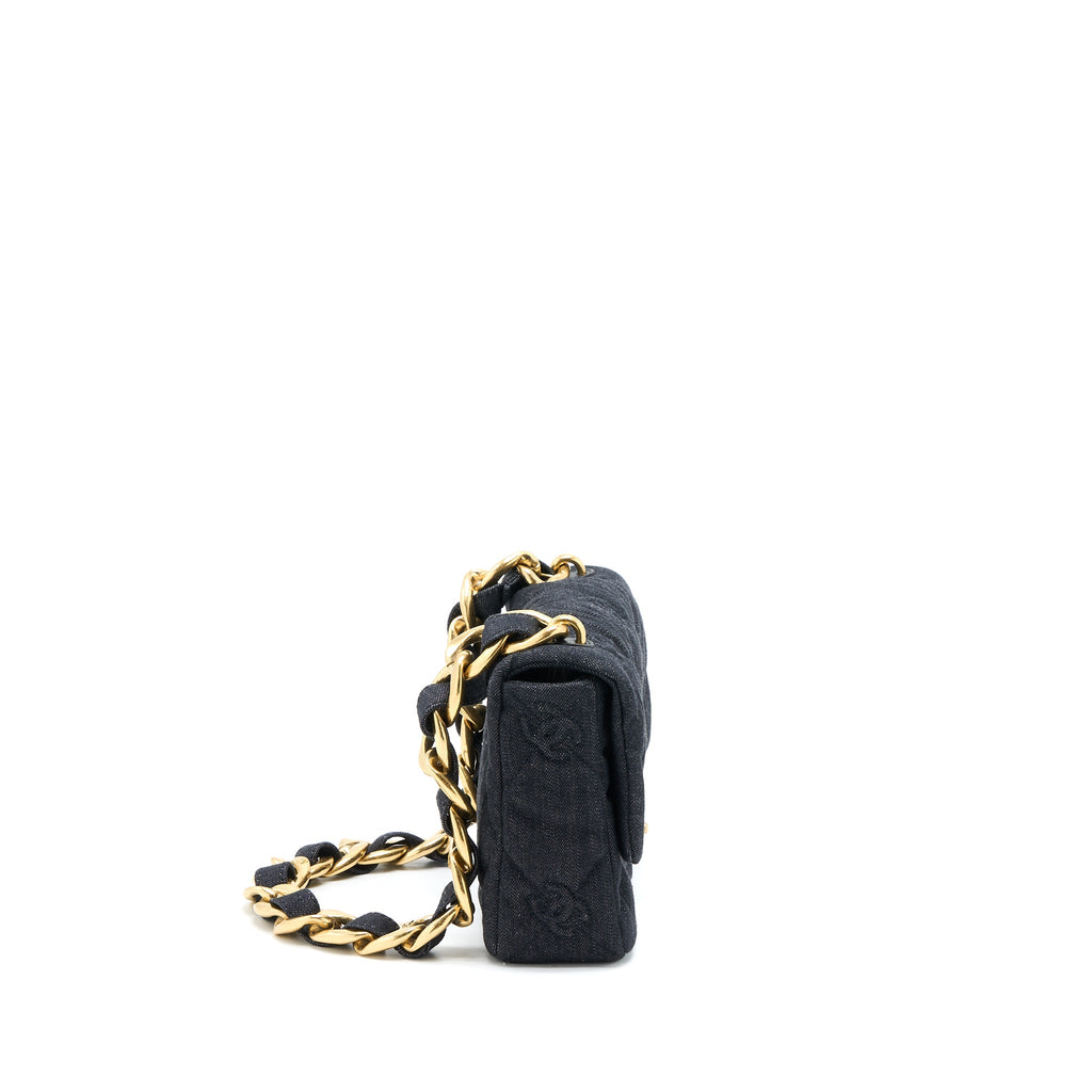 CHANEL 22S GIANT CHAIN FLAP SHOULDER BAG DENIM DARK BLUE BRUSHED GHW (MICROCHIP)