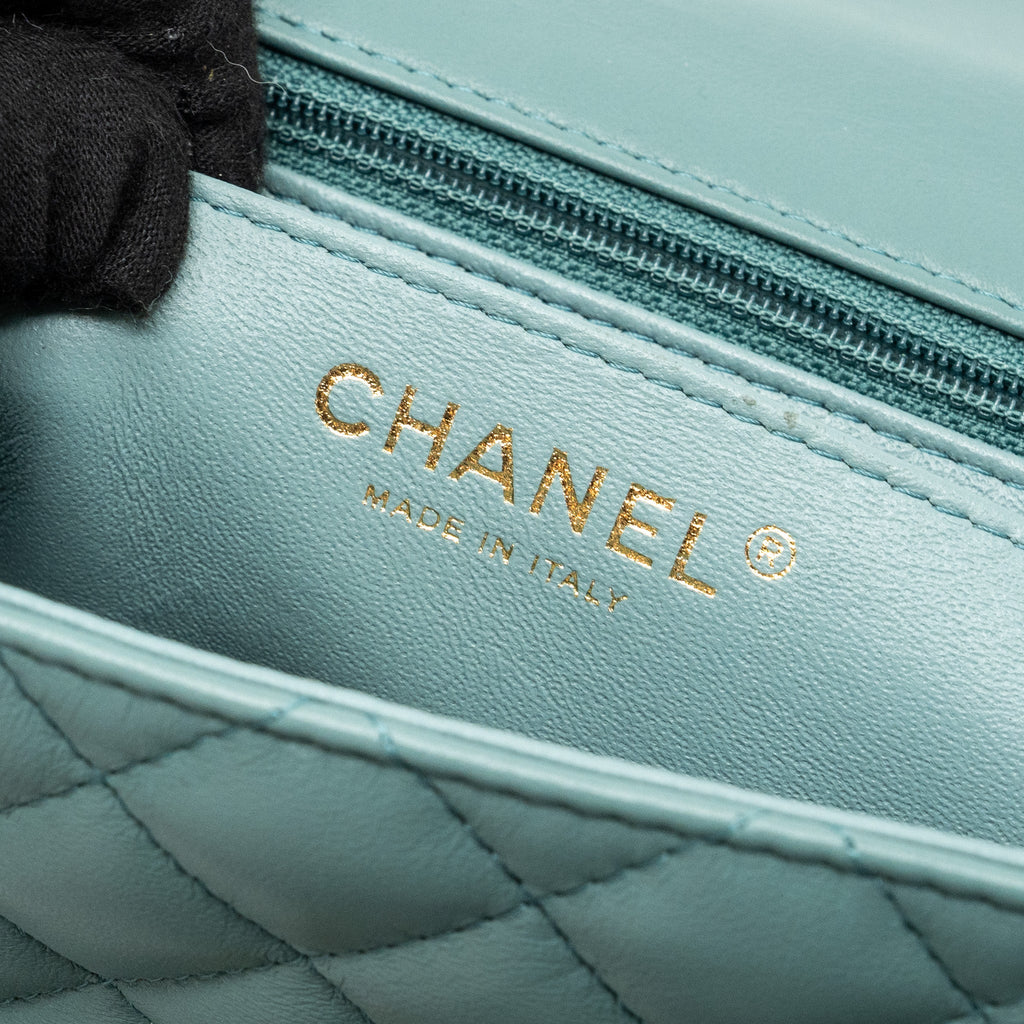 CHANEL CLASSIC MINI SQUARE FLAP BAG LAMBSKIN GREEN LGHW (MICROCHIP)