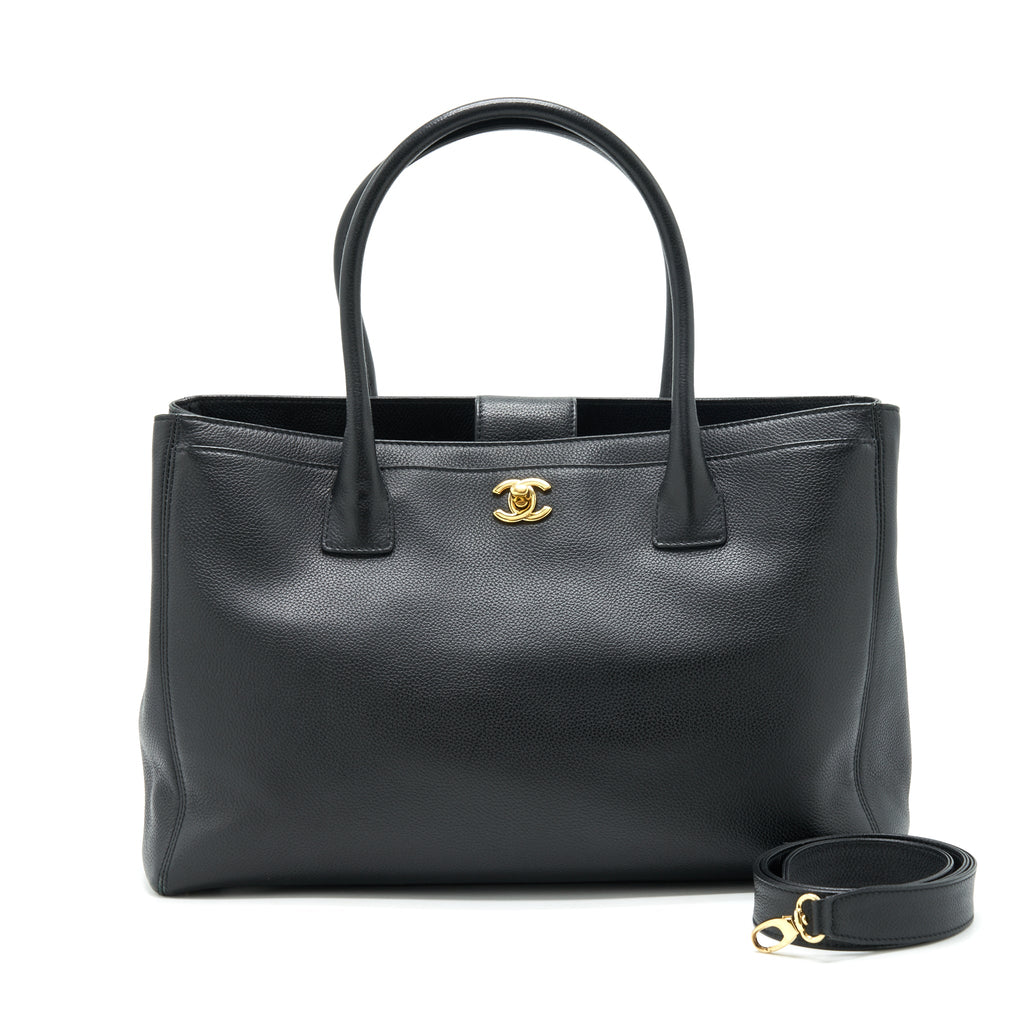 CHANEL CERF TOTE BAG GRAINED CALFSKIN BLACK GHW