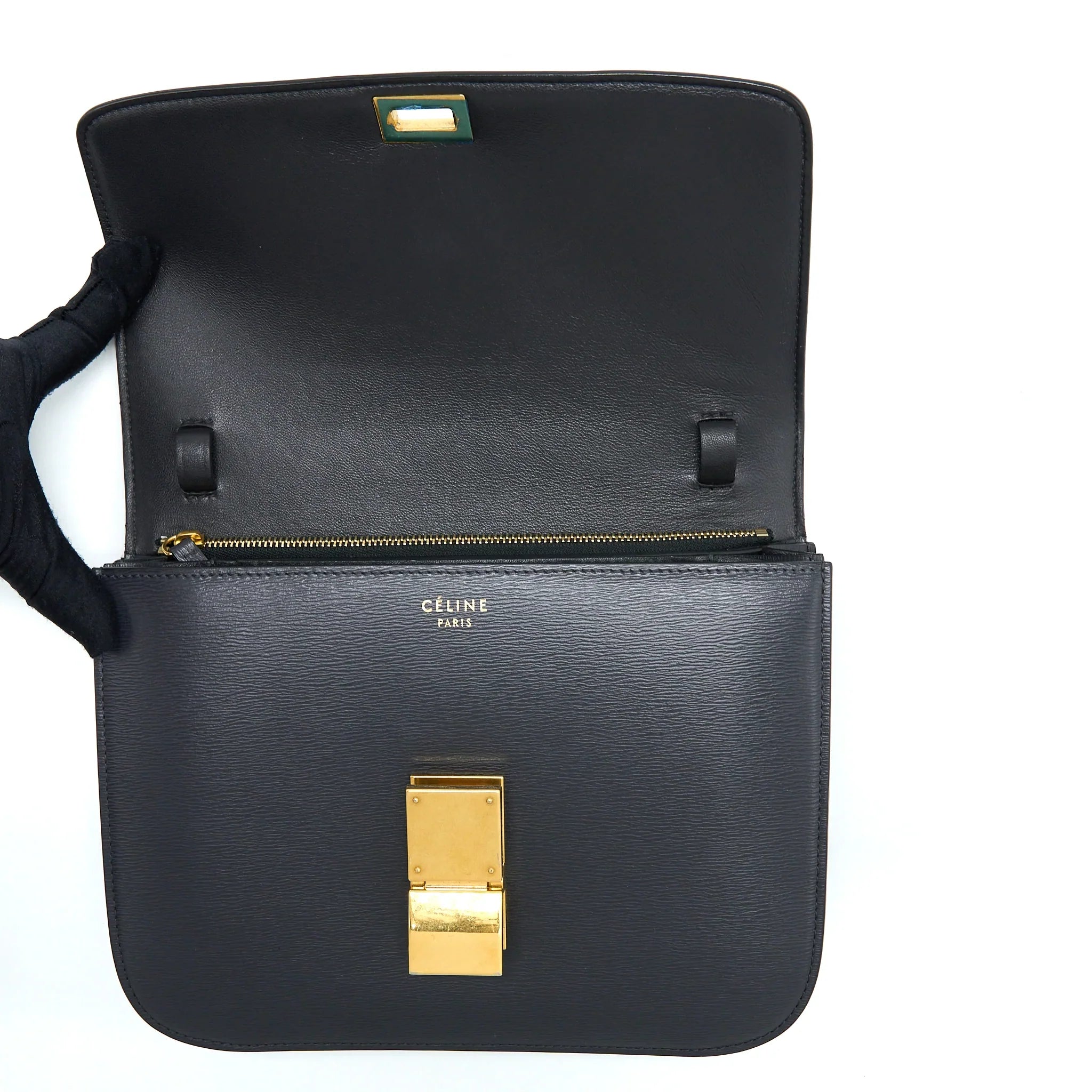 CELINE MEDIUM CLASSIC BOX CALFSKIN LIEGE ANTHRACITE GHW