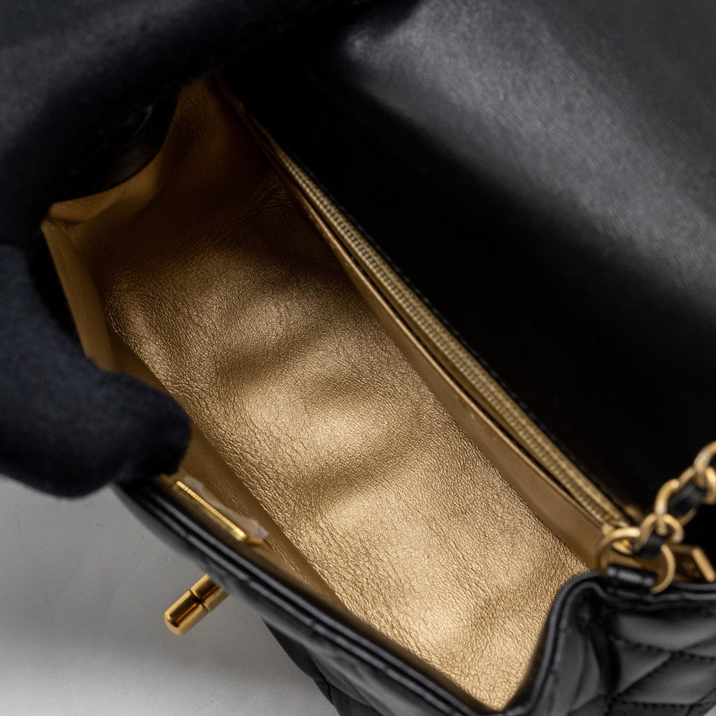 CHANEL PEARL CRUSH MINI SQUARE FLAP BAG LAMBSKIN BLACK GHW(MICROCHIP)