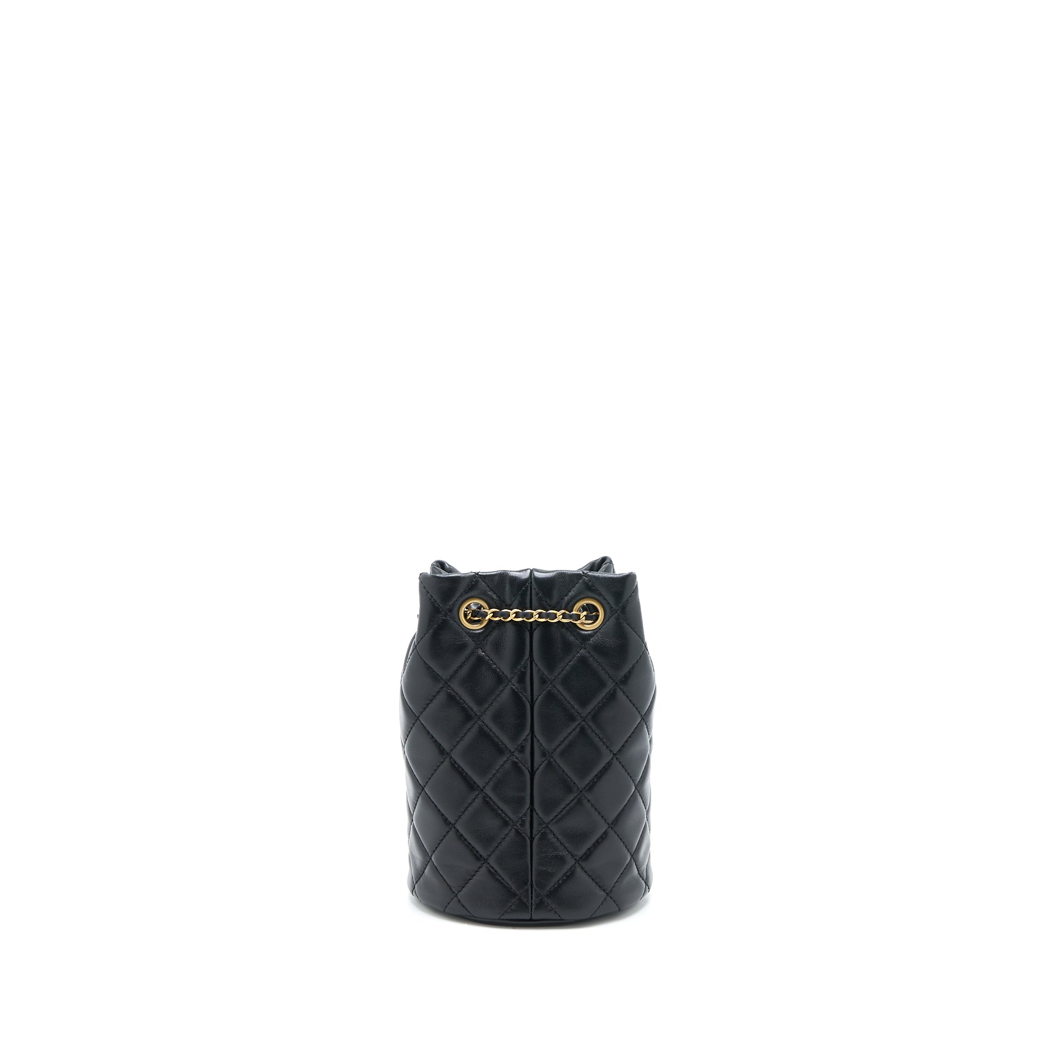CHANEL 22S PEARL CRUSH BUCKET BAG LAMBSKIN BLACK BRUSHED GHW (MICROCHIP)