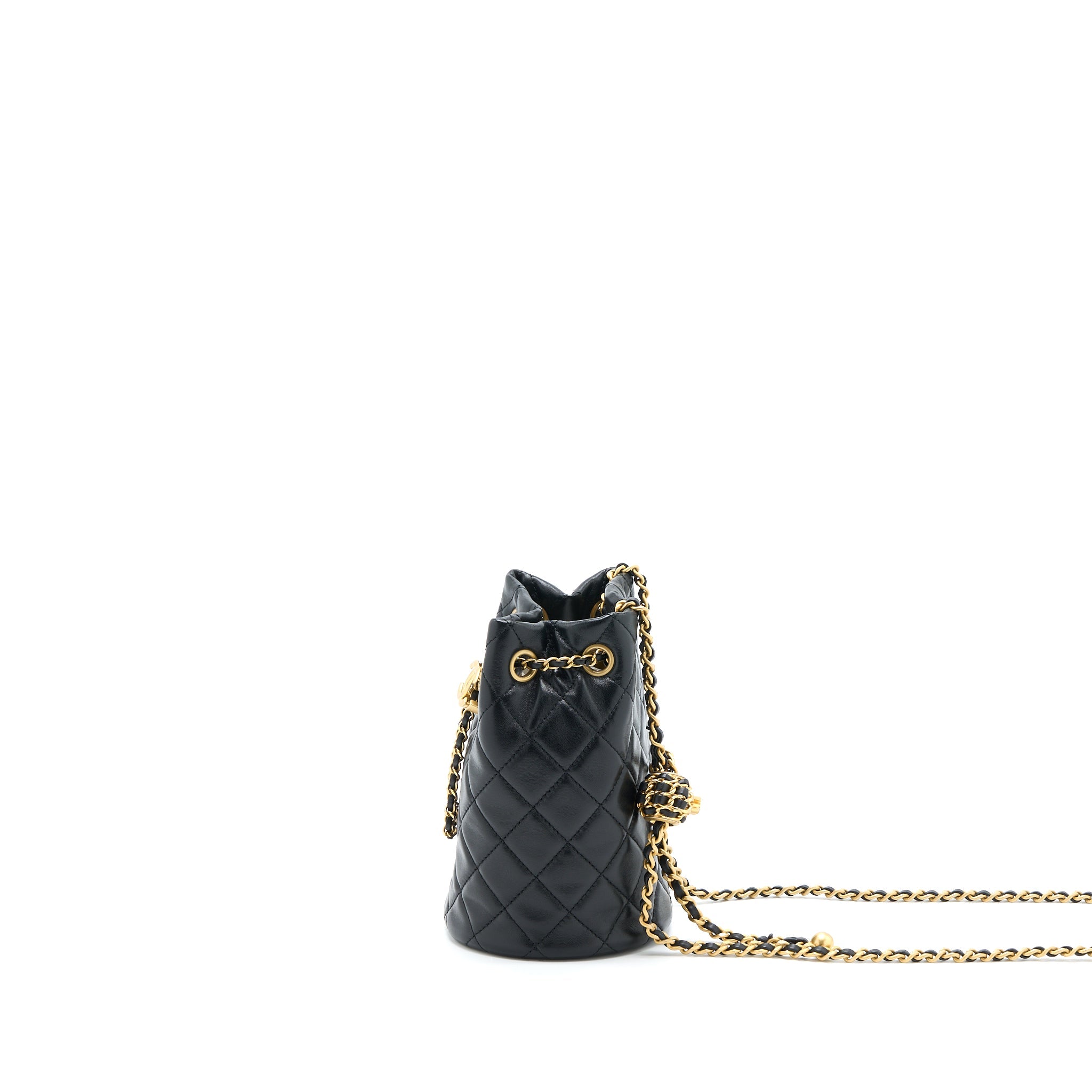 CHANEL 22S PEARL CRUSH BUCKET BAG LAMBSKIN BLACK BRUSHED GHW (MICROCHIP)